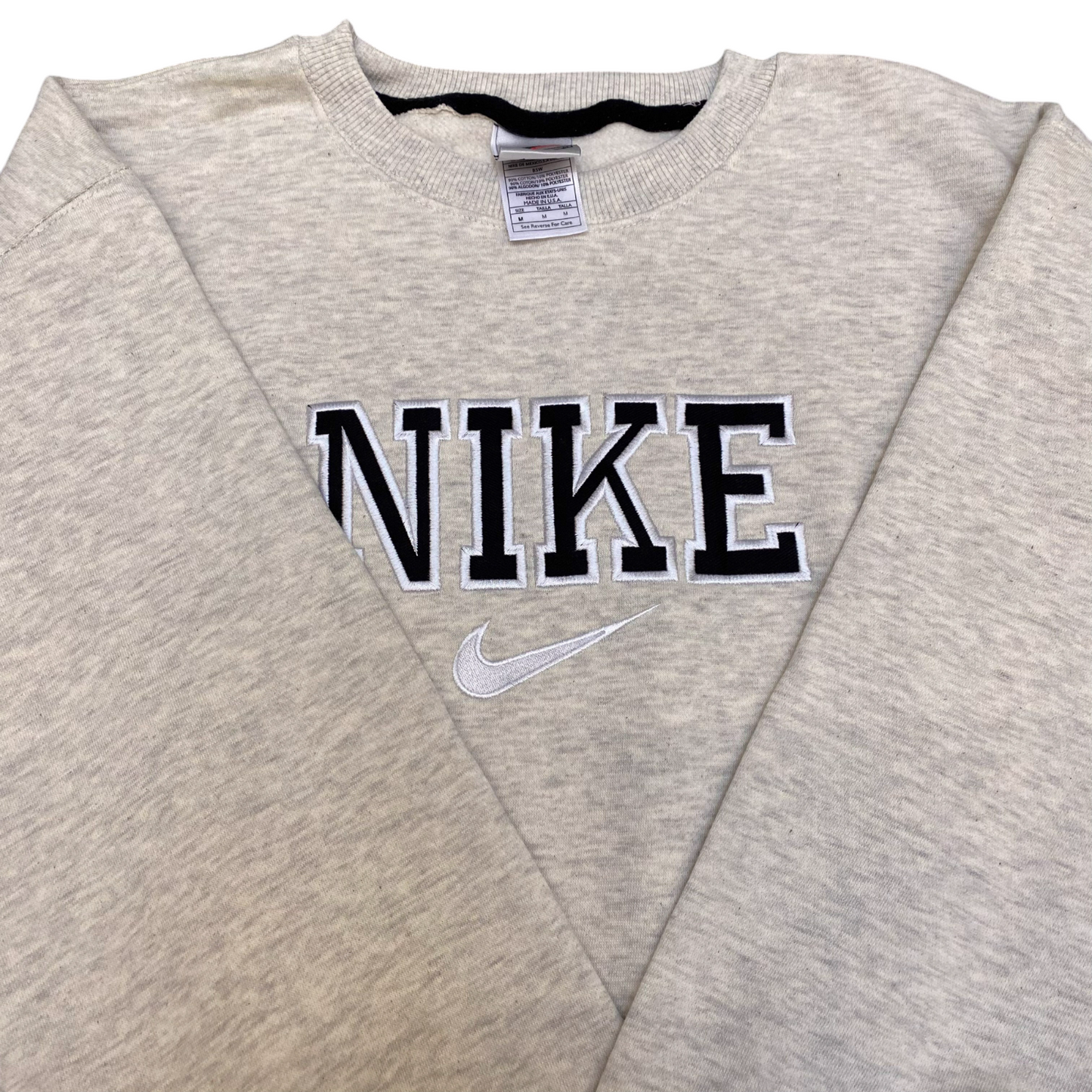 Nike Sweatshirt Mens Medium Grey Embroidered Spellout Logo Crew Neck Outdoor
