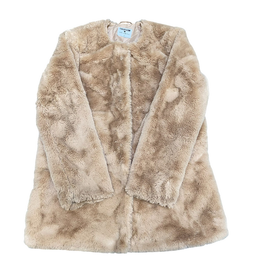 Colloseum Faux Fur Jacket Womens Small Brown Lined Loose Warm Snap Closure