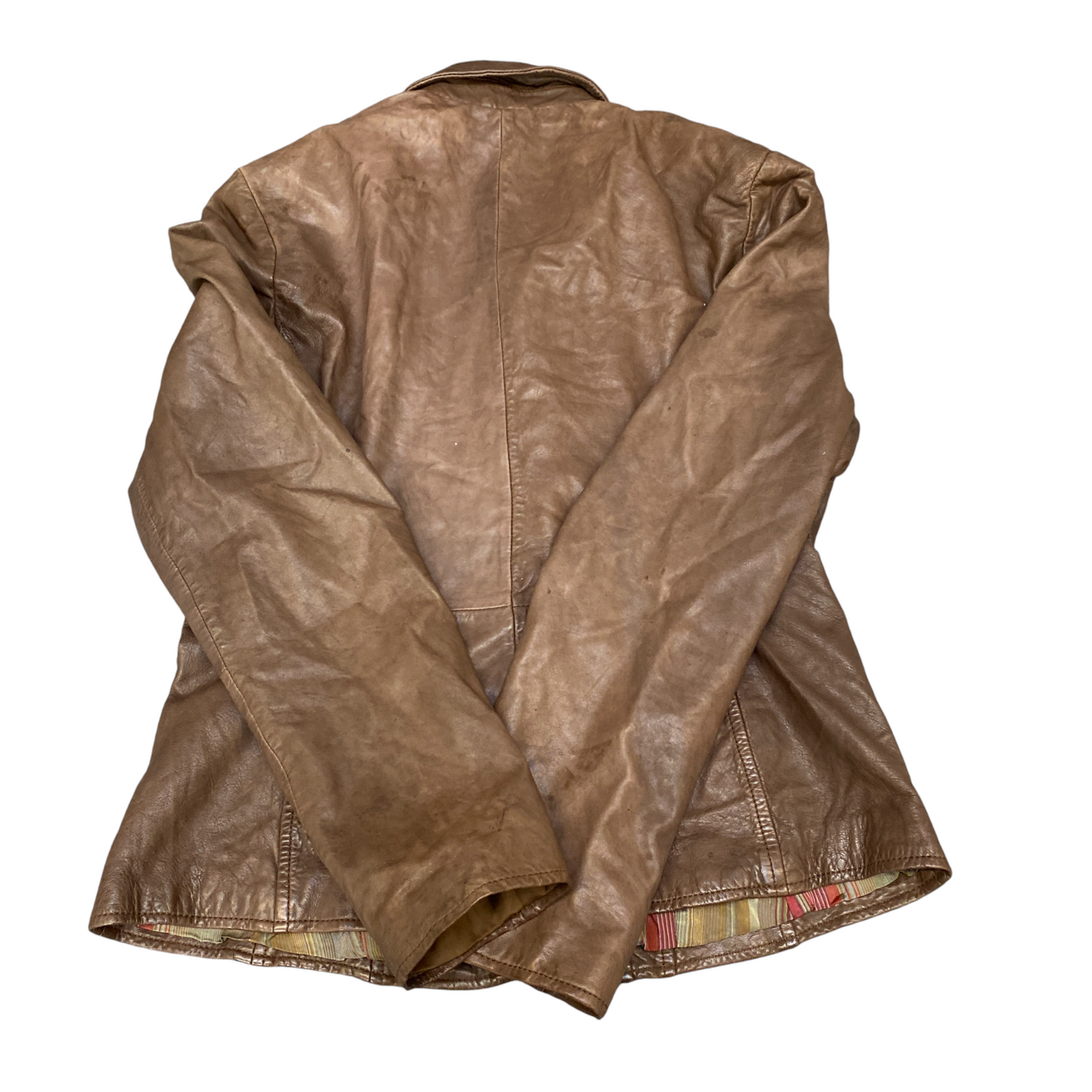 Marc O'Polo Leather Blazer Jacket Women Medium Brown Notch Lapel Single Breasted