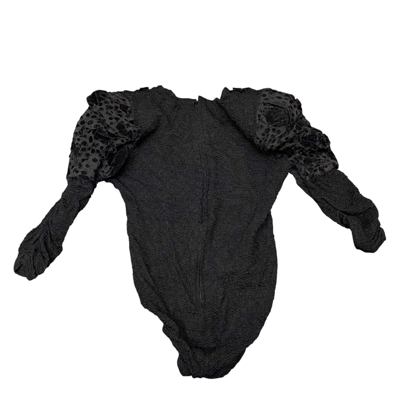 Bodysuit Womens S Black Textured Puffy Long Sleeve Beaded V-Neck Back Zip