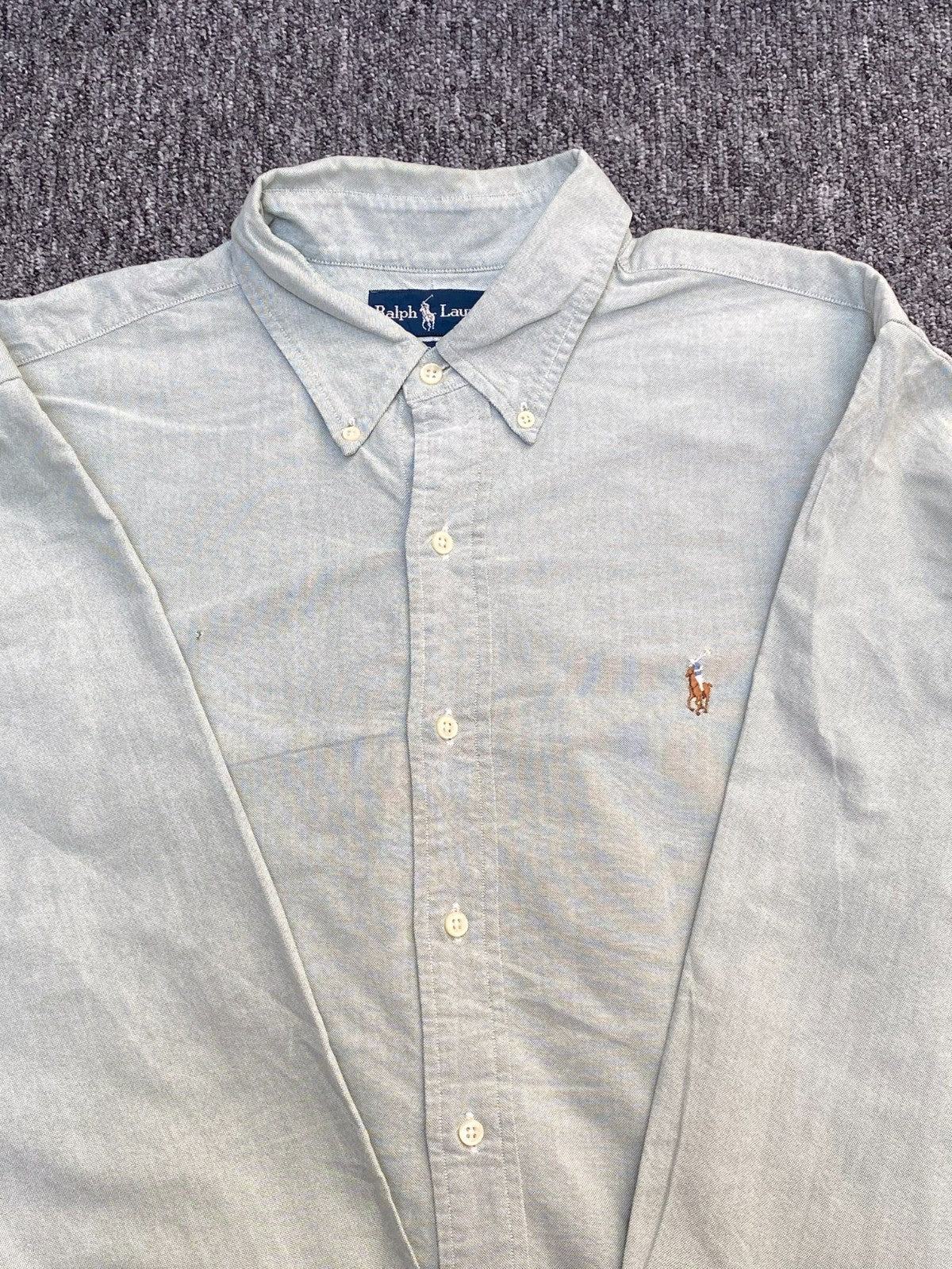 Ralph Lauren Shirt Mens XL Grey Classic Fit Casual Button Down Brown Pony Logo