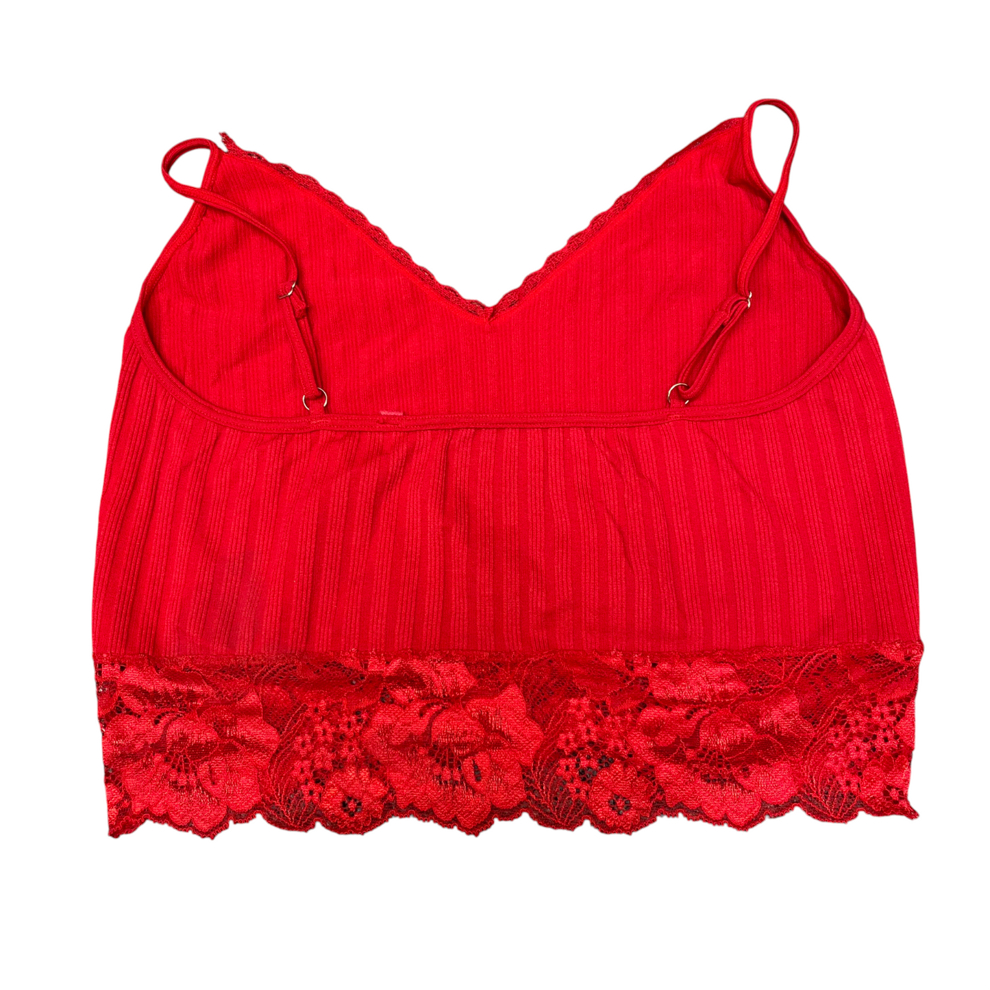 Guess Cropped Lace Top Womens M Red Striped V Neck Adjustable Straps Pullover