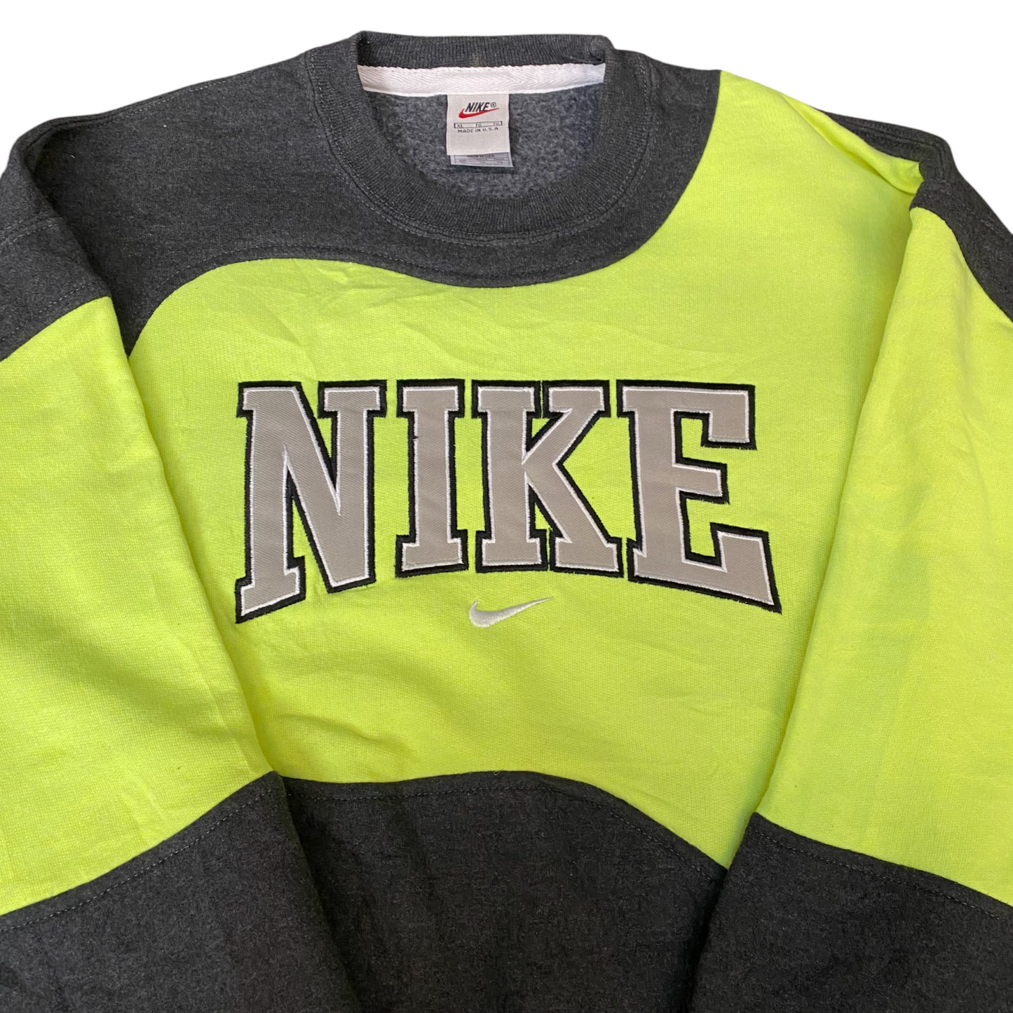 Nike Reworked Sweatshirt Mens XL Green Grey Embroidered Spellout Logo Vtg Y2K