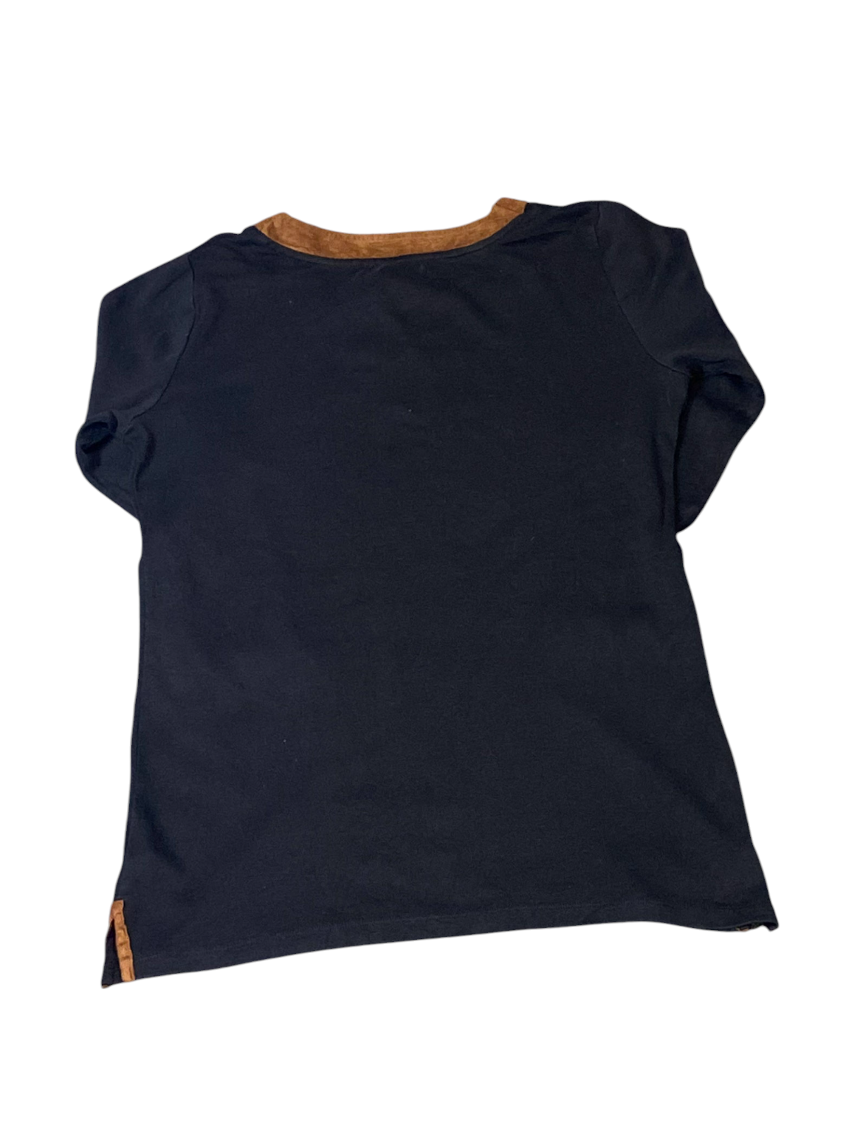 Ralph Lauren Trim Top Womens Small Black Faux Suede V Neck 3/4 Sleeves Pullover