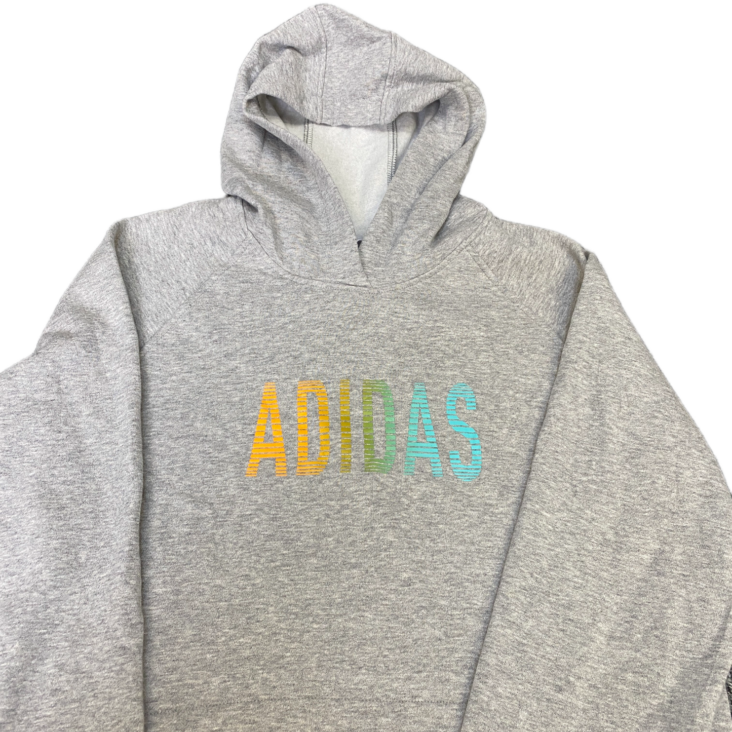 Adidas Hoodie Womens Large Grey Graphic Logo Fleece Lined Long Sleeve Pullover
