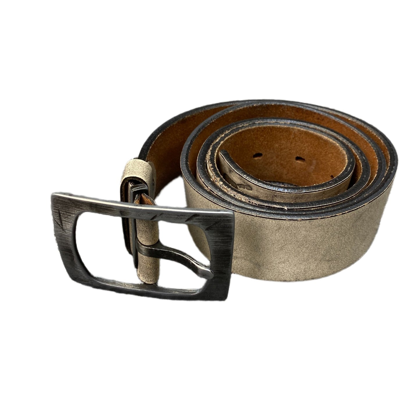 Waist Belt Mens Leather Hand Print Logo Adjustable Silver Pin Buckle 41 inches