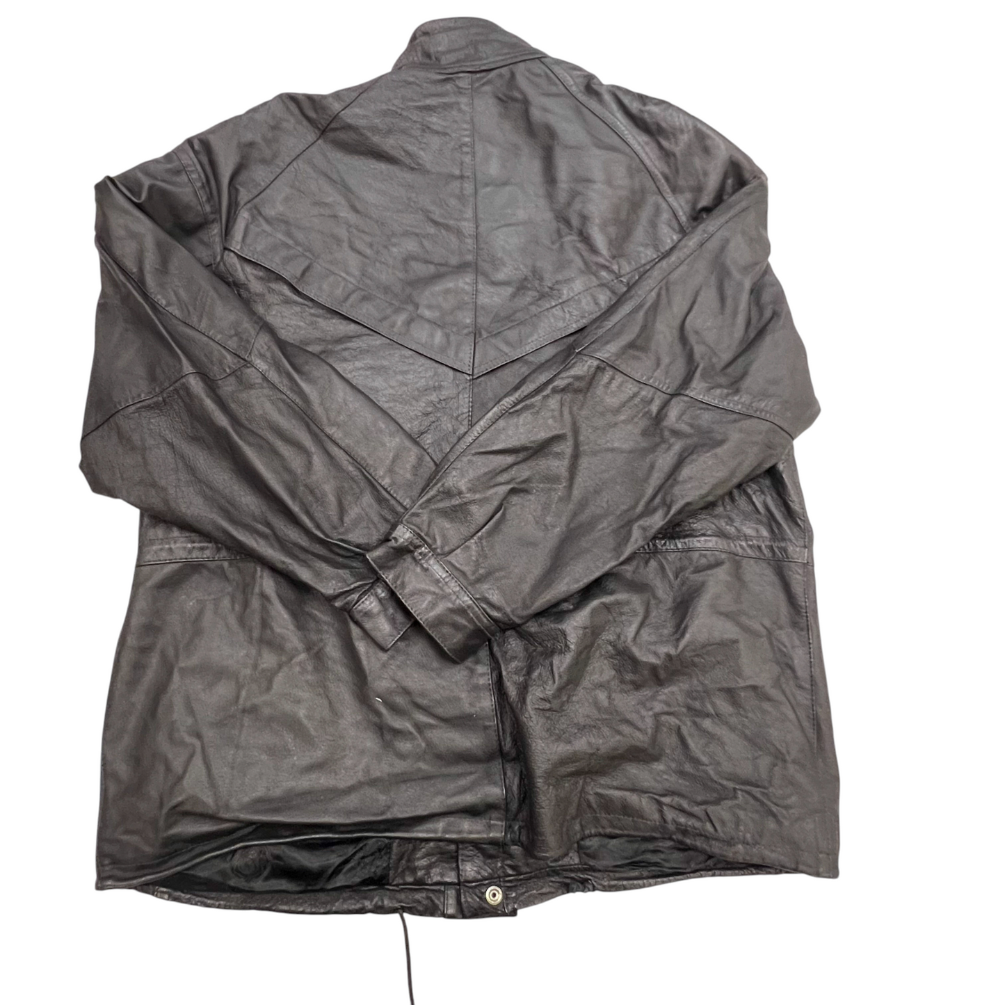 Mens Faux Leather Jacket Medium Black Lined Long Sleeve Snap Button Inside Zip