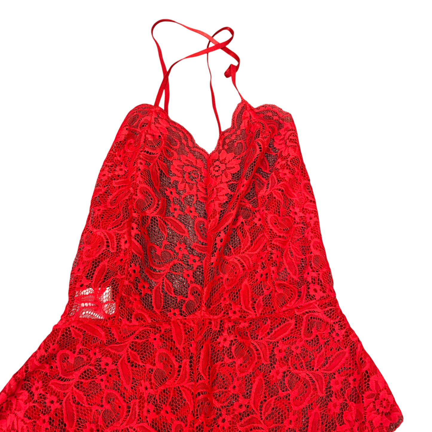 Celino One Piece Bodysuit Womens S Red Lace Floral Halter Backless Outdoor