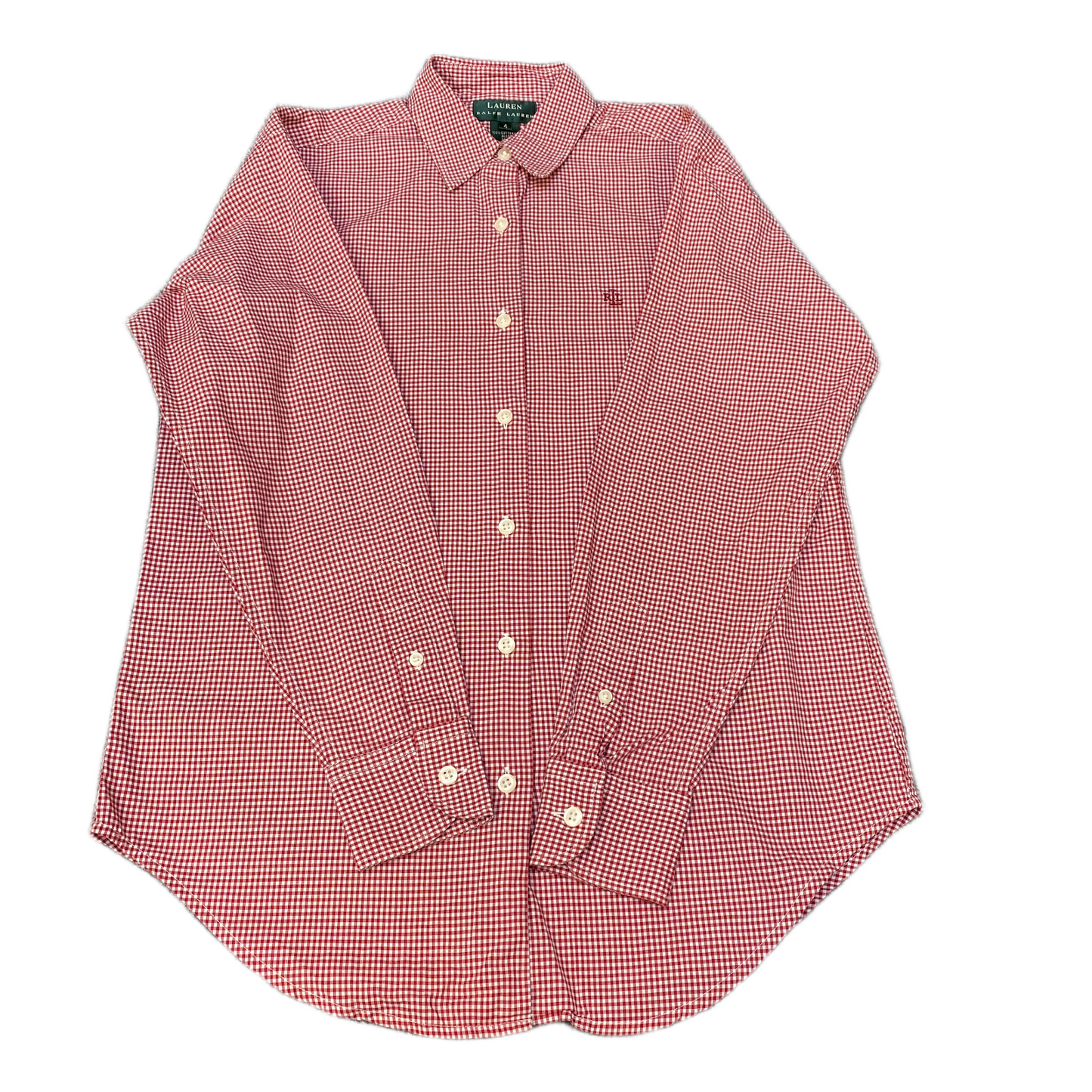 Ralph Lauren Shirt Womens Medium Red White Check Embroidered Collared Button Up