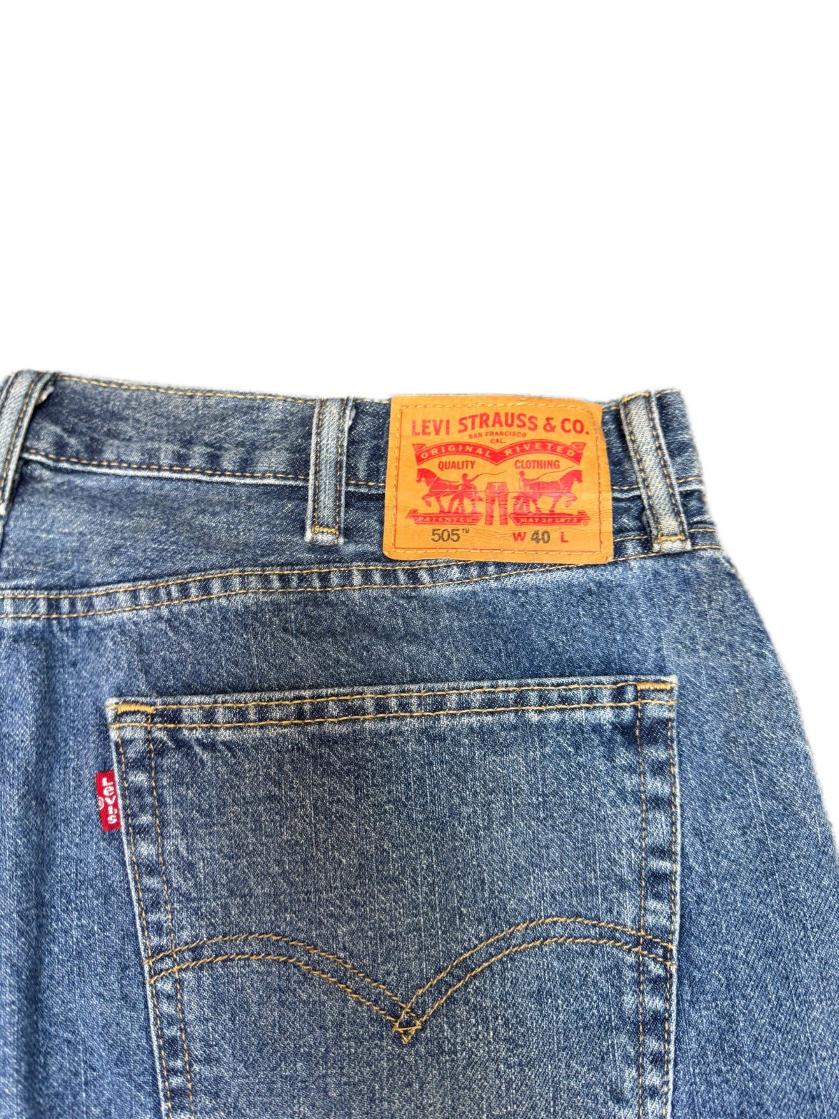 Levi's 505 Jean Shorts Fits as Mens XL 40" Waist Blue Denim Medium Wash Red Tab