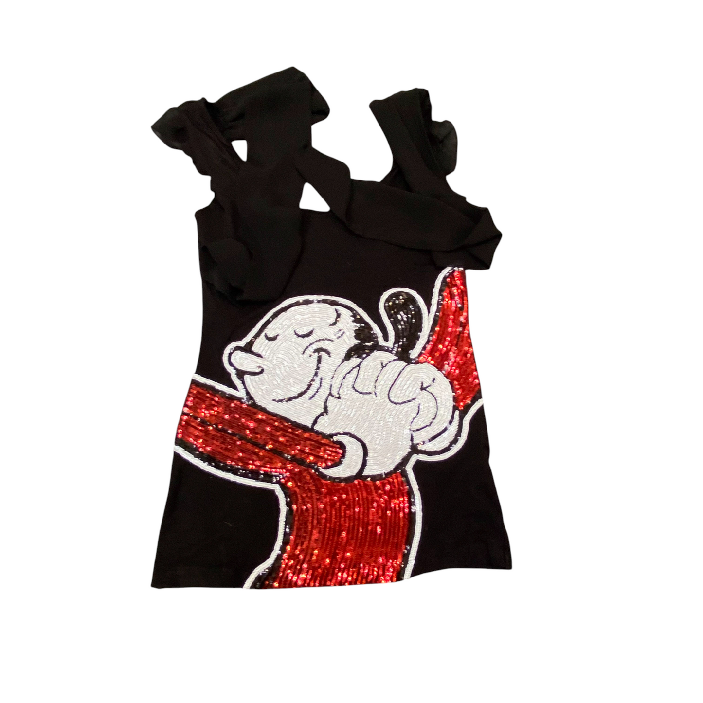 Blouse Top Womens S Black Swee Pea Popeye Sequins Sleeveless Pullover Outdoor