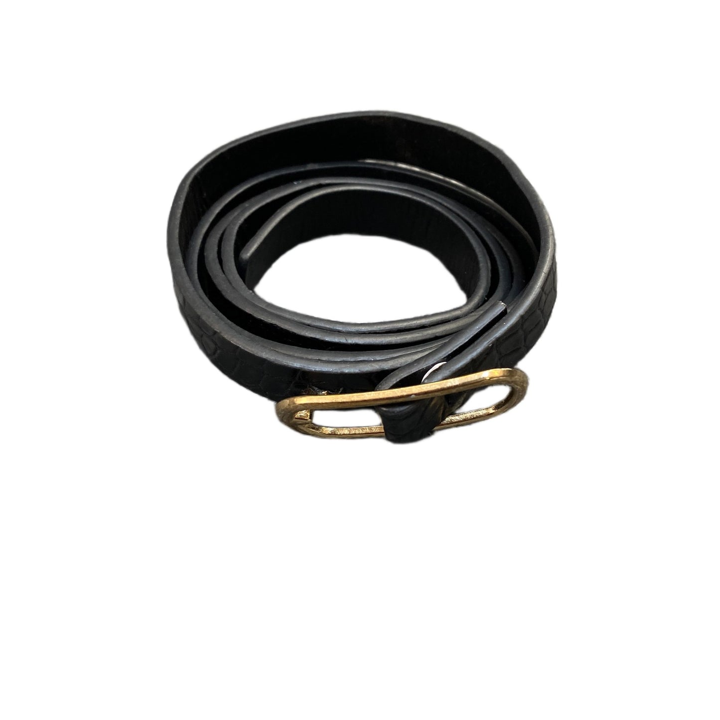 Waist Belt Womens Black Leather Classic Gold Tone Pin Buckle 37.5 Inches