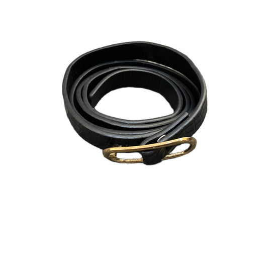 Waist Belt Womens Black Leather Classic Gold Tone Pin Buckle 37.5 Inches