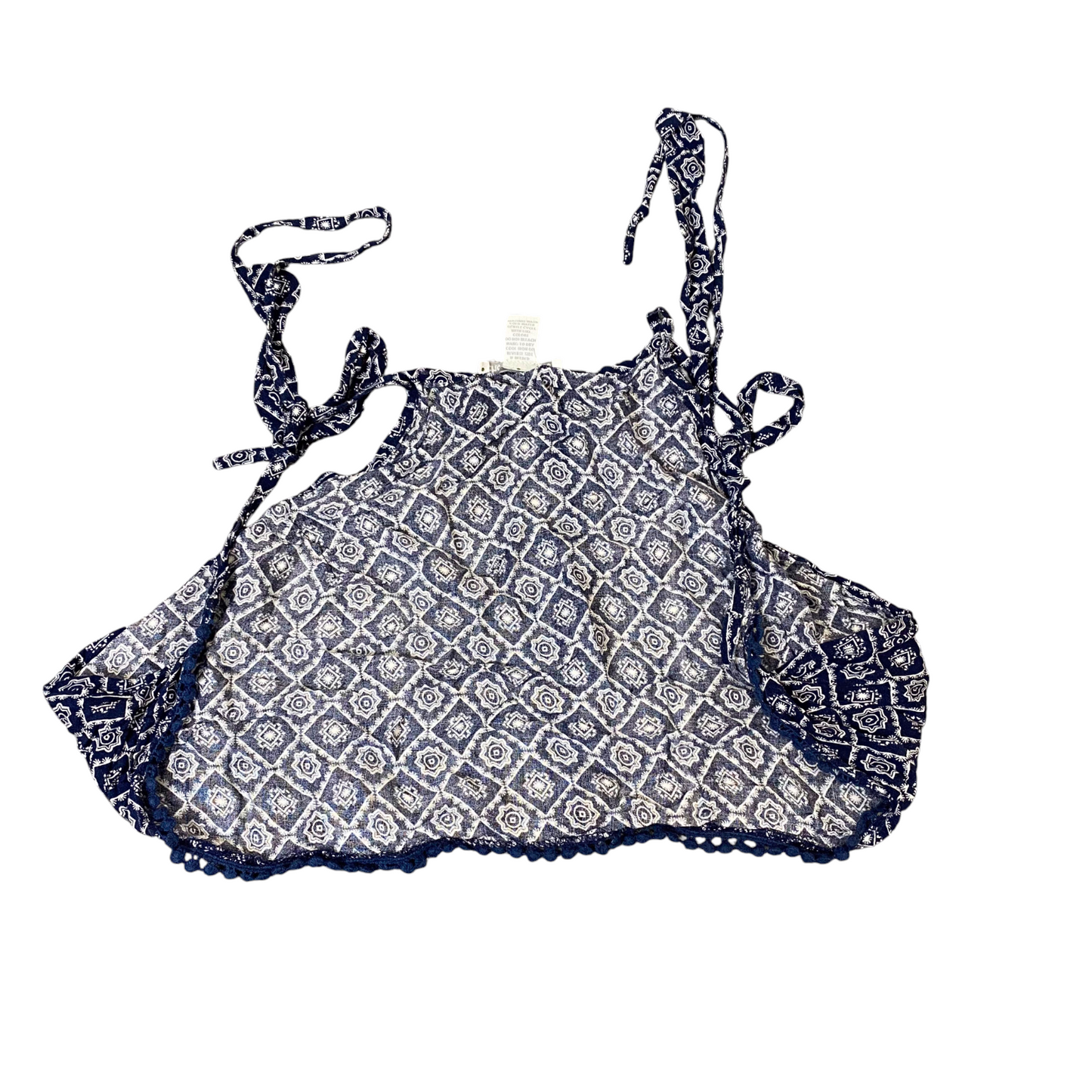 Charlotte Russe Top Womens S Blue White Floral Sleeveless Lace Hem Tie Back