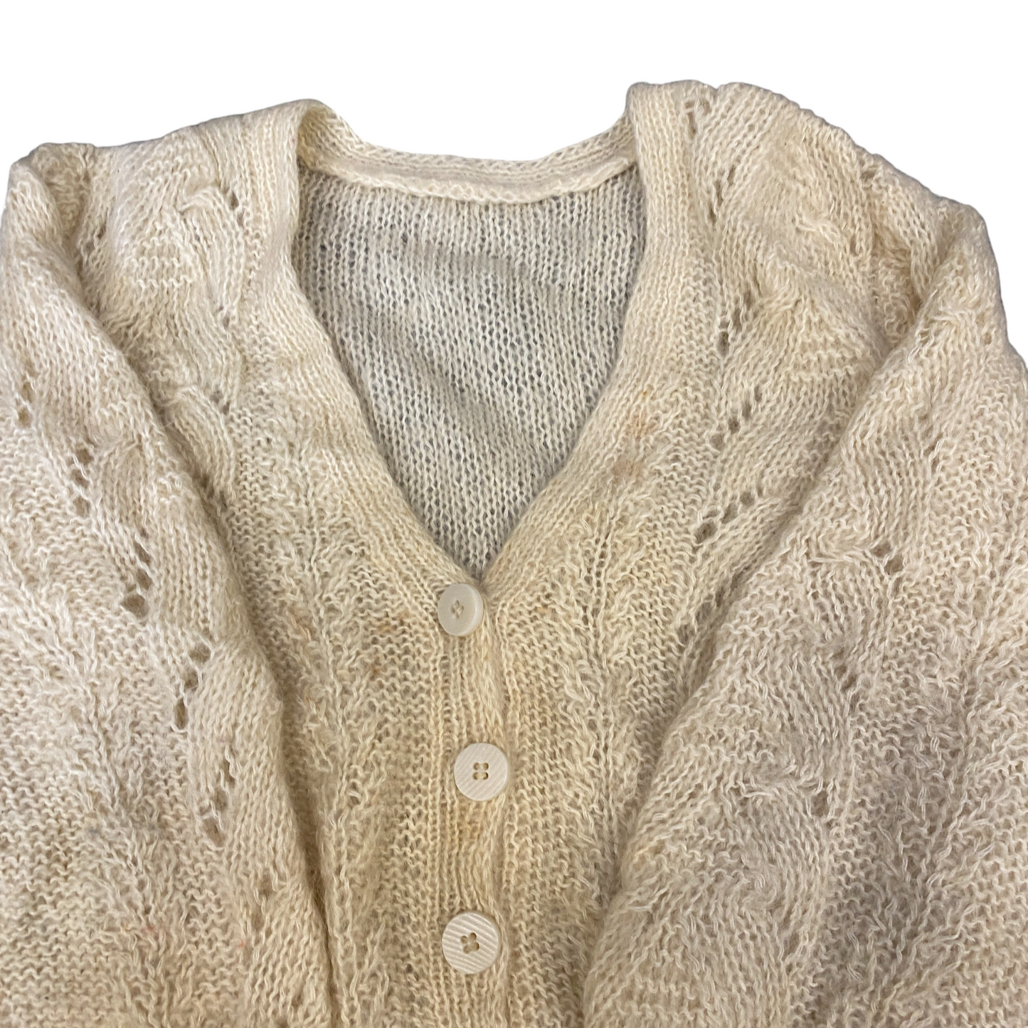 Womens Cardigan Jumper Medium Ivory Mohair Knitted Long Sleeve Button Front