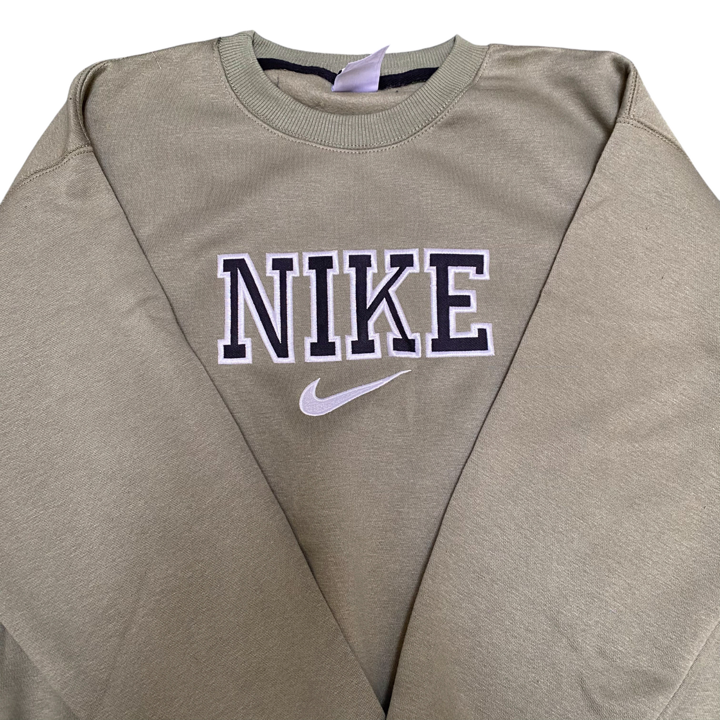 Nike Sweatshirt Mens M Green Embroidered Spell Out Logo Crew Neck Long Sleeve