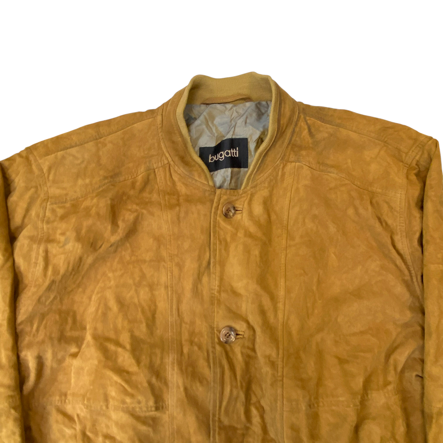 Bugatti Bomber Jacket Mens Large Brown Suede Leather Long Sleeve Button Front