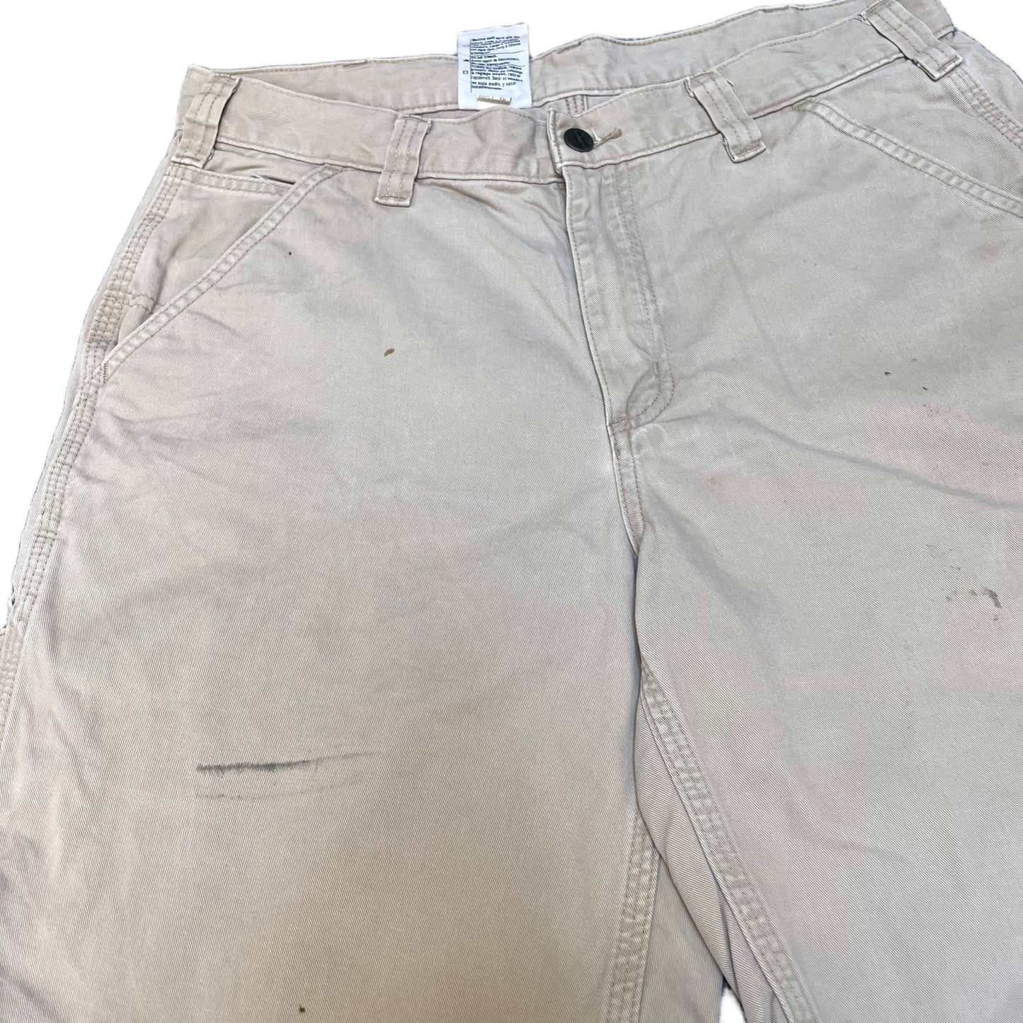 Carhartt Carpenter Shorts Fits as Men L 34" Waist Beige Relaxed Fit Work Utility