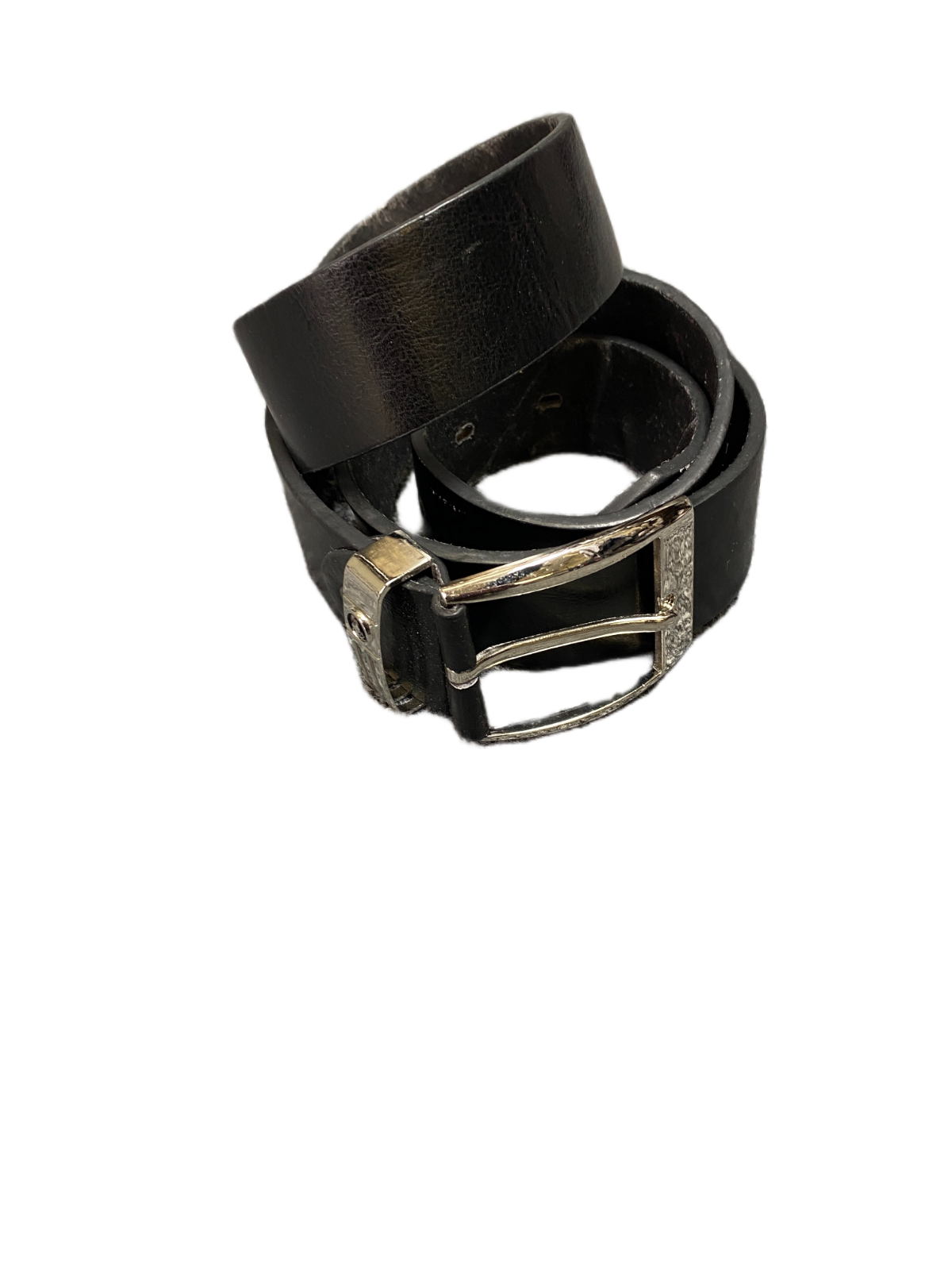 Waist Belt Men Black Leather Adjustable Metal Keeper Silver Pin Buckle 46 inches
