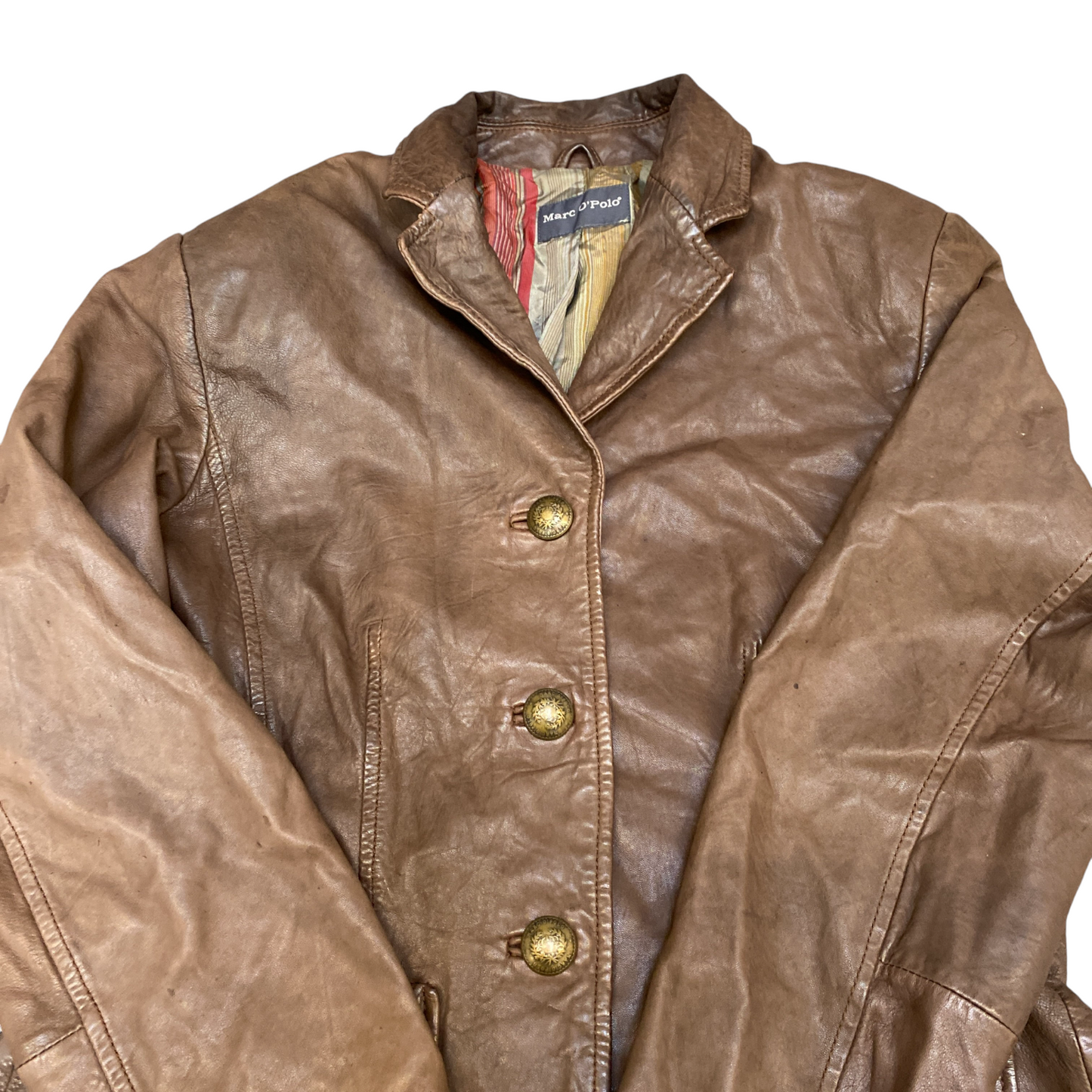 Marc O'Polo Leather Blazer Jacket Women Medium Brown Notch Lapel Single Breasted