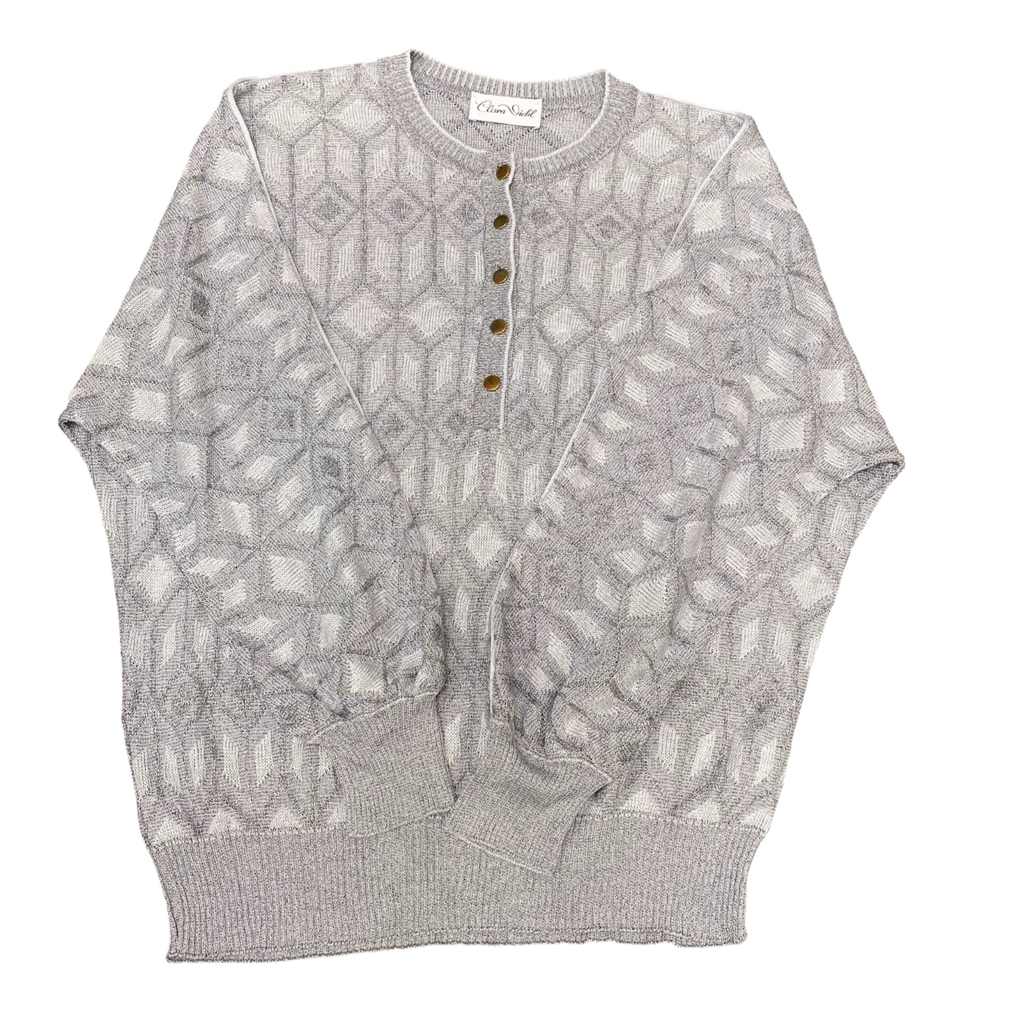 Clara Viehl Jumper Womens Large Grey Knitted Long Sleeve Crew Neck 1/4 Button