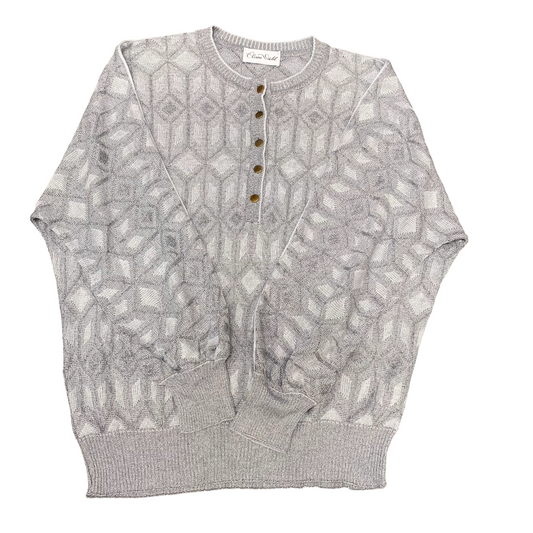 Clara Viehl Jumper Womens Large Grey Knitted Long Sleeve Crew Neck 1/4 Button