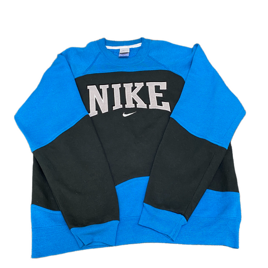 Nike Reworked Sweatshirt Mens M Black Blue Embroidered Spellout Logo Vintage Y2K