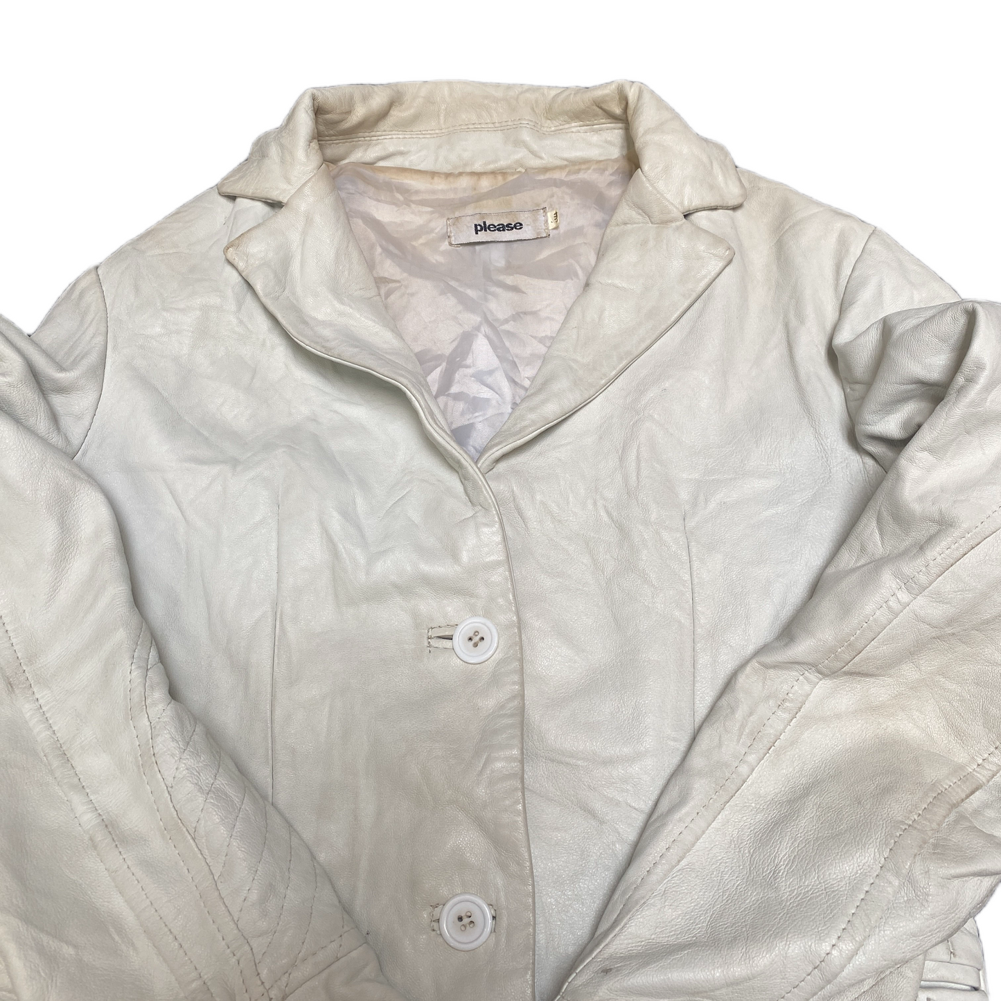 Please Blazer Jacket Womens 3XL White Leather Notch Lapel Single Breasted Formal