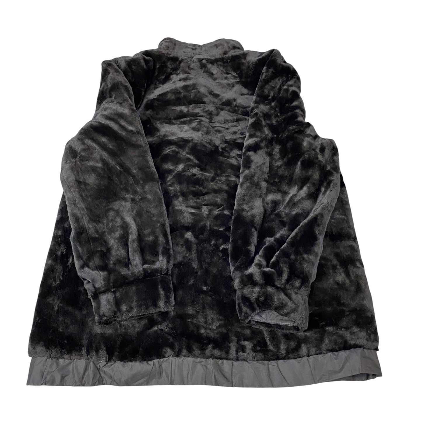 Womens Faux Fur Mint Coat Large Black Lined Long Sleeve Collared Button Front