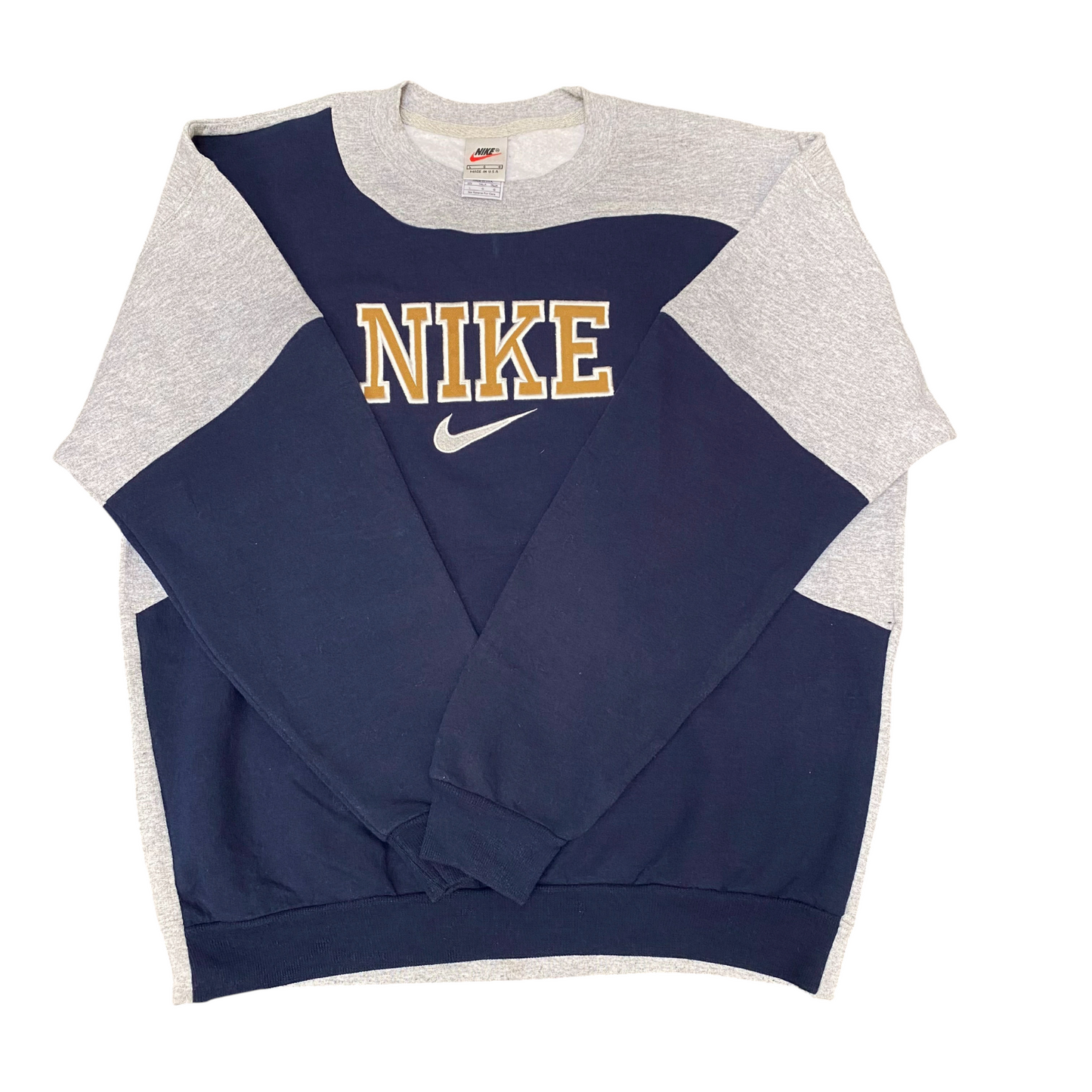 Nike Reworked Sweatshirt Mens L Blue Grey Embroidered Spell Out Logo Crew Neck