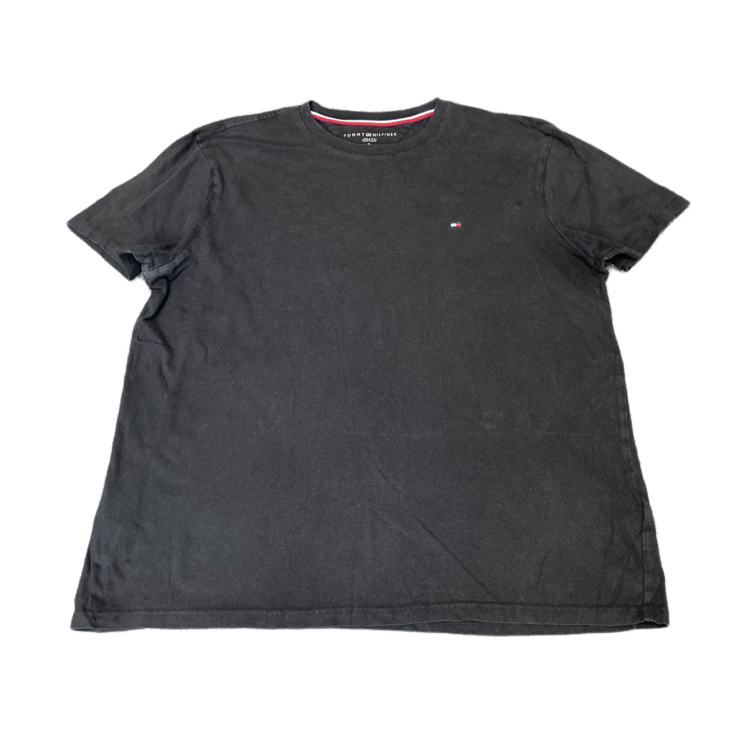 Tommy Hilfiger T-Shirt Men Medium Black Embroidered Logo Short Sleeve Summer Tee