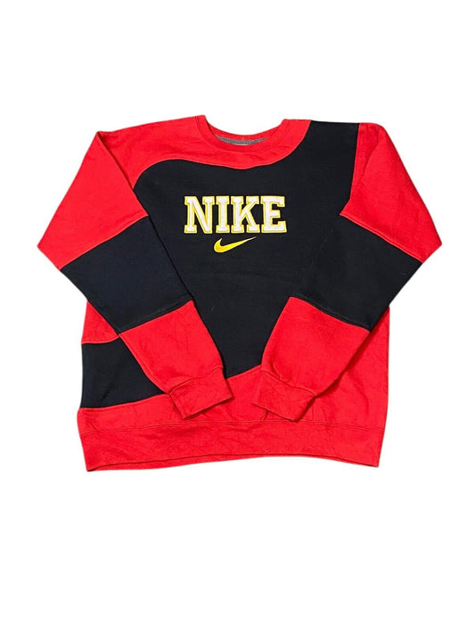 Nike Reworked Sweatshirt Mens Medium Red Black Spellout Logo Crew Neck Vtg Y2K