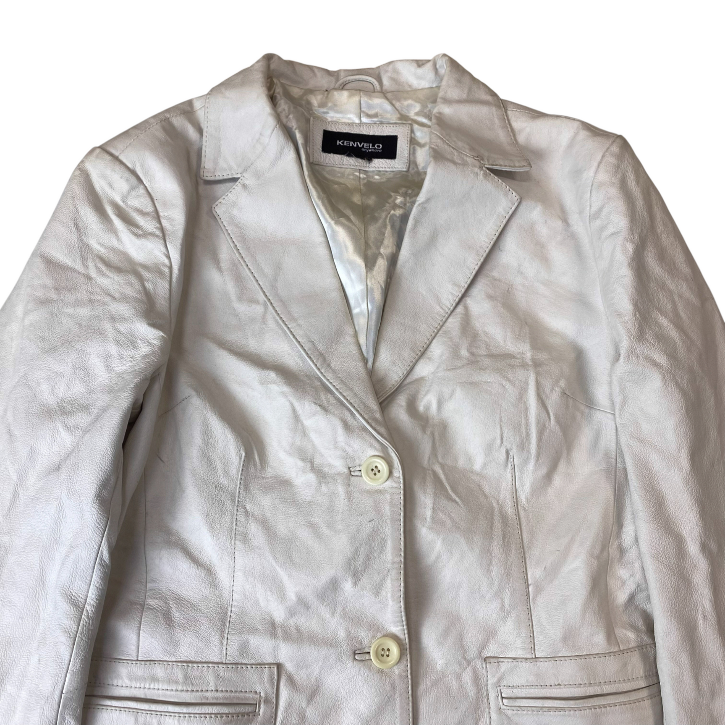 Kenvelo Blazer Jacket Womens Medium White Leather Long Sleeve Button Front
