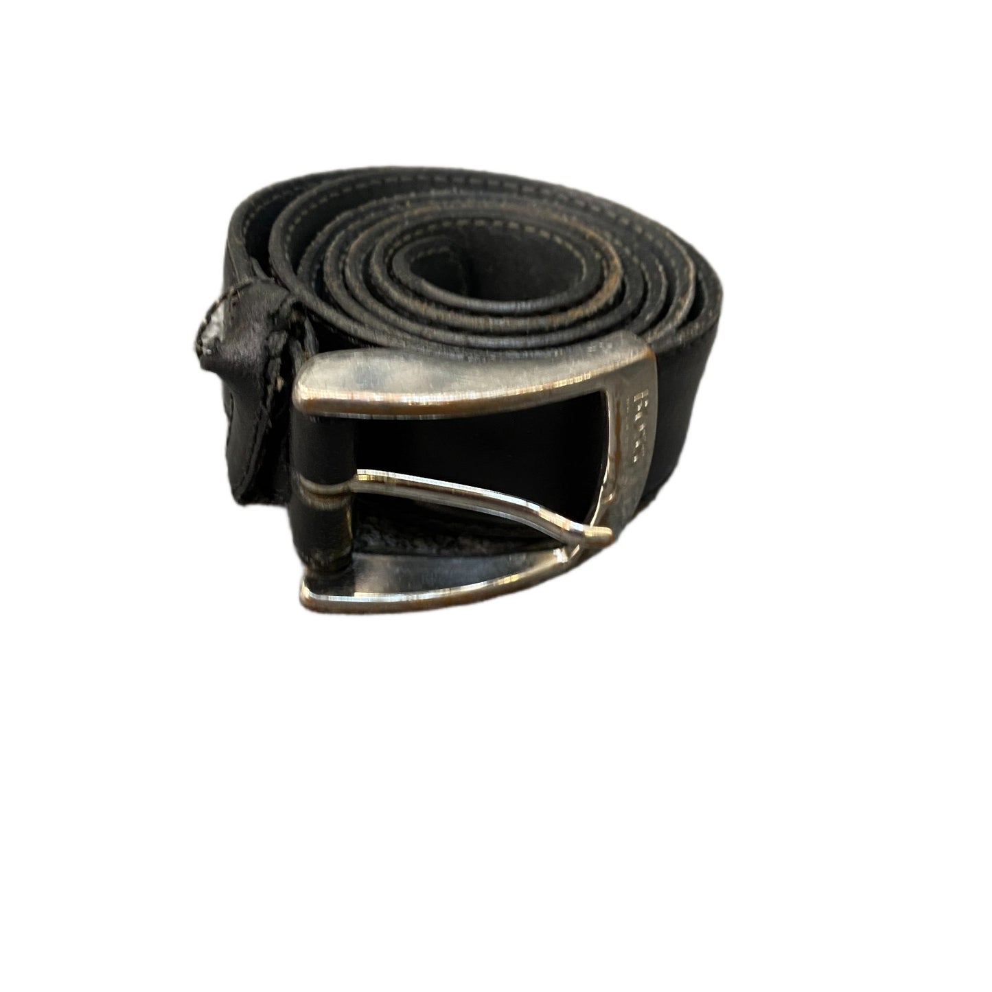 Hugo Boss Waist Belt Mens Black Leather Adjustable Silver Pin Buckle 43.5 Inches