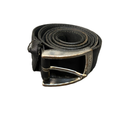 Hugo Boss Waist Belt Mens Black Leather Adjustable Silver Pin Buckle 43.5 Inches