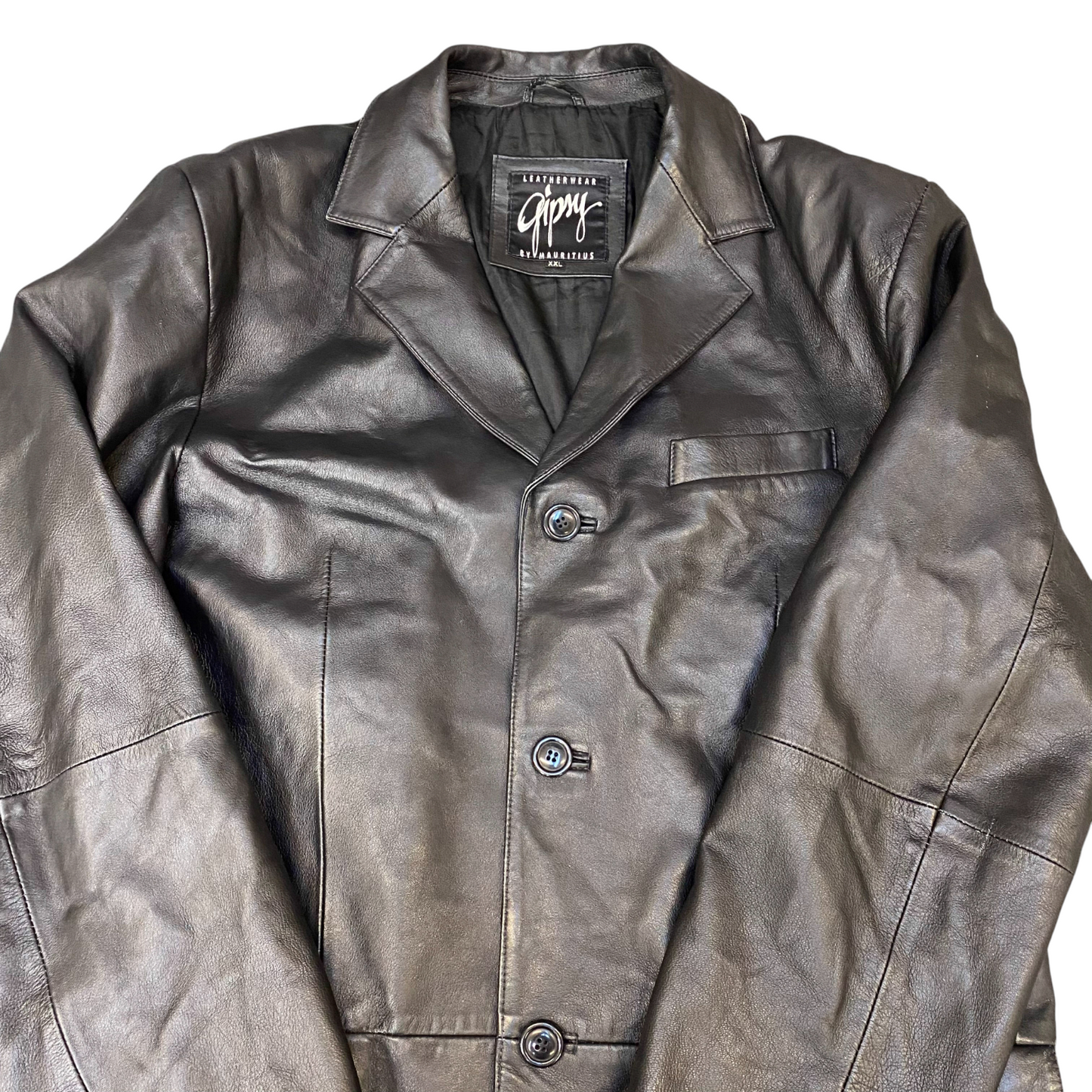 Gipsy Real Genuine Leather Jacket Mens XXL Black Notch Lapel Single Breasted
