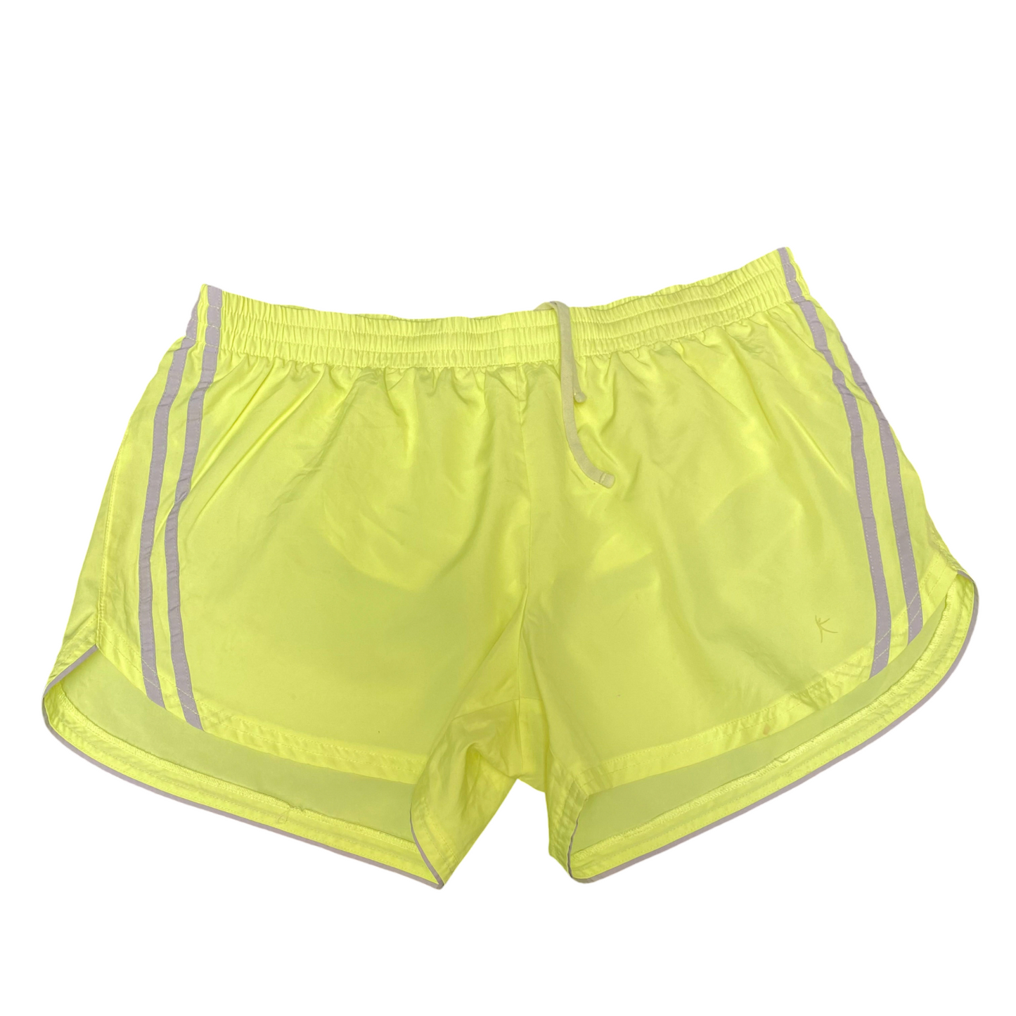 Running Sprinter Shorts Womens Large Yellow 2 Stripes Drawstring Elastic Waist