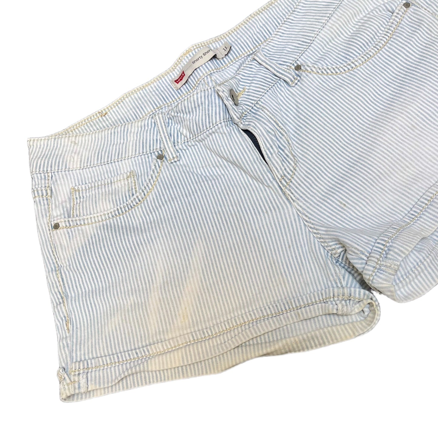 Levi's Shorty Short Fits as Womens XL 33" Waist Blue White Stripe Denim Red Tab