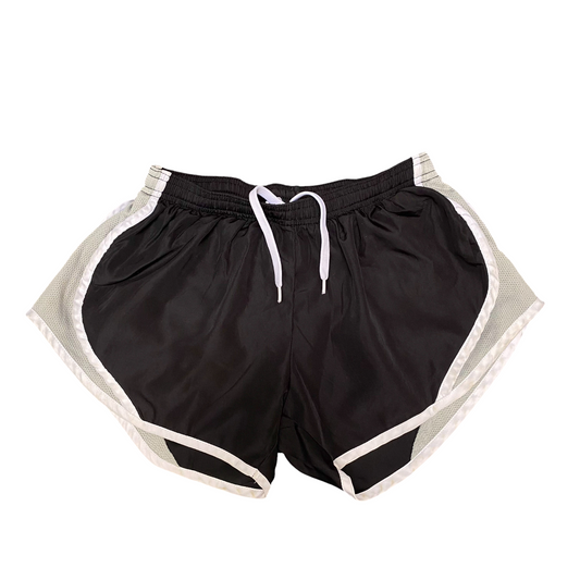 Running Sprinter Shorts Women Small Black Side Mesh Drawstring Waist Dolphin Hem