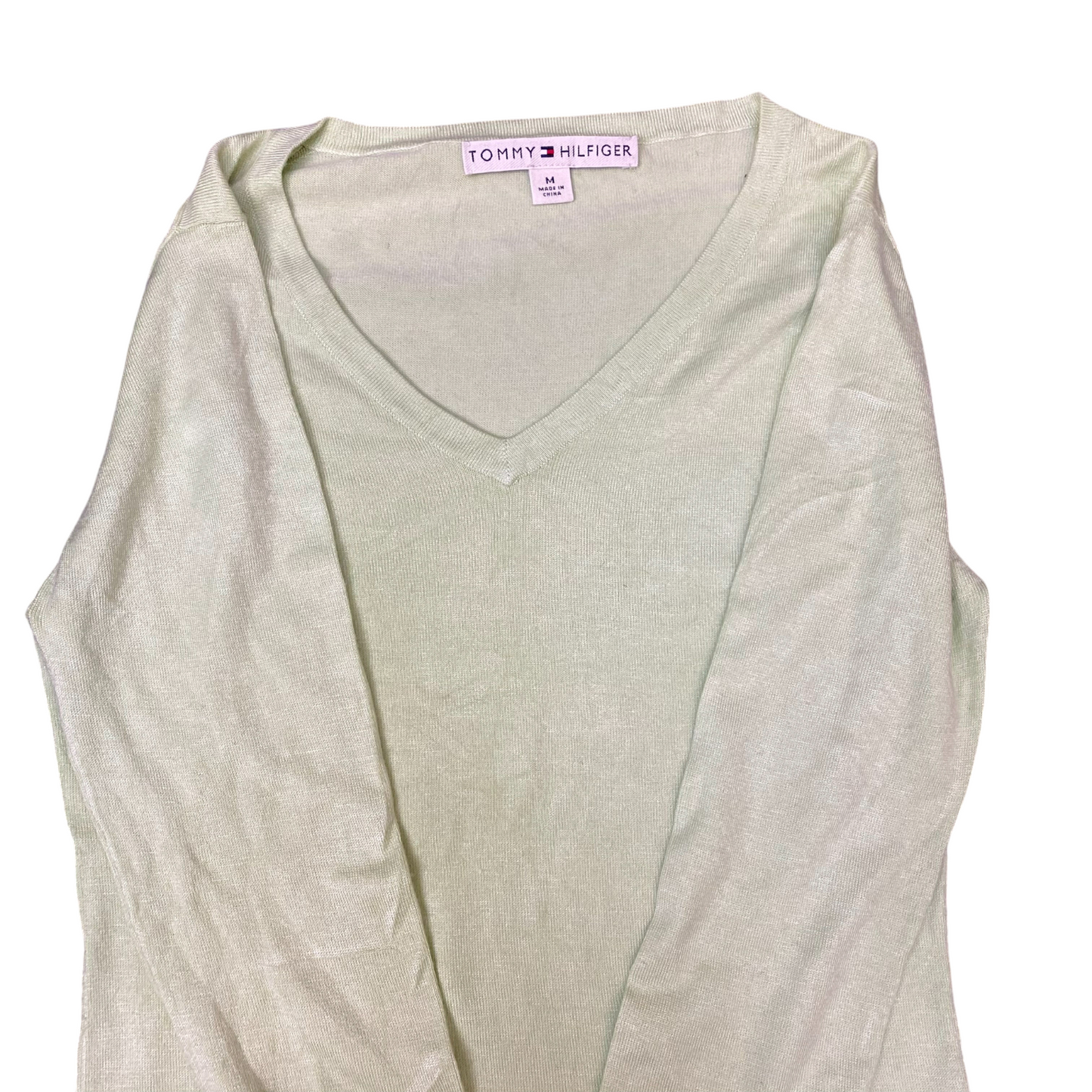 Tommy Hilfiger Jumper Womens M Green Knit Casual Long Sleeve V-Neck Pullover