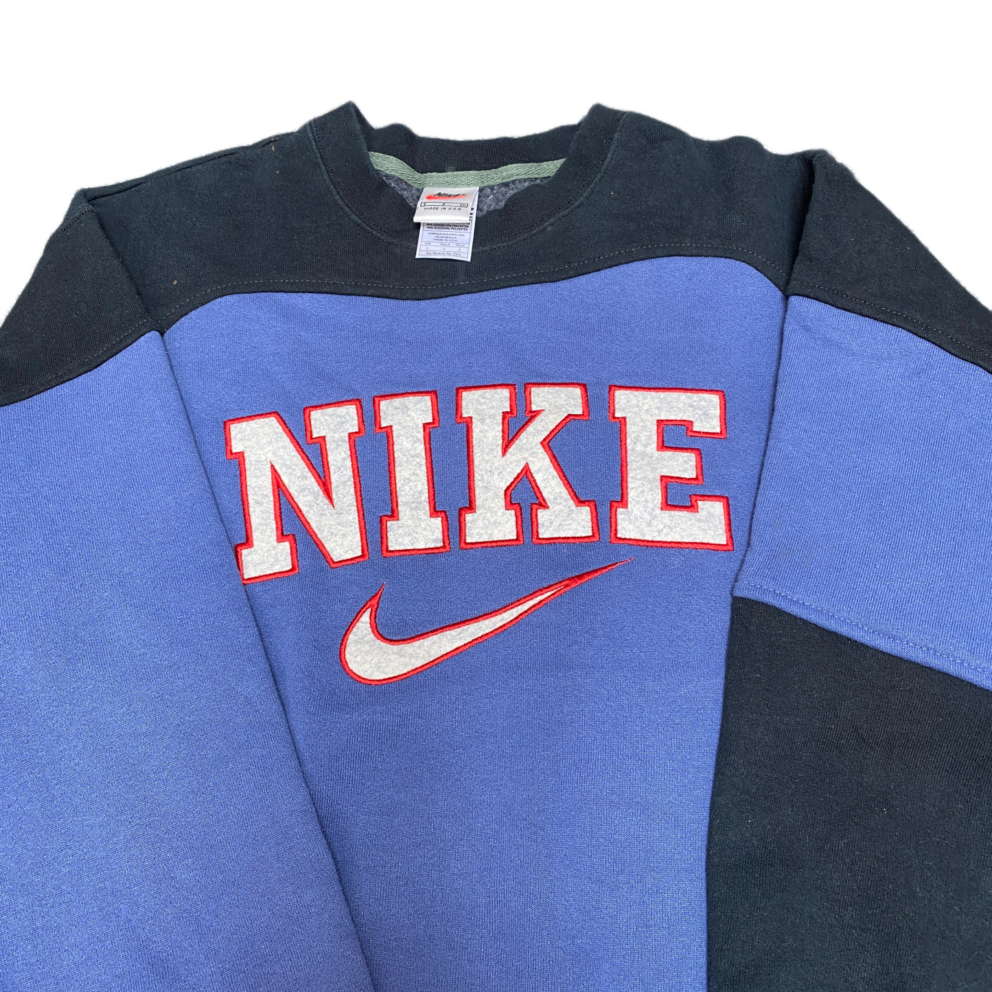 Nike Reworked Sweatshirt Mens S Purple Black Embroidered Spellout Logo Vtg Y2K