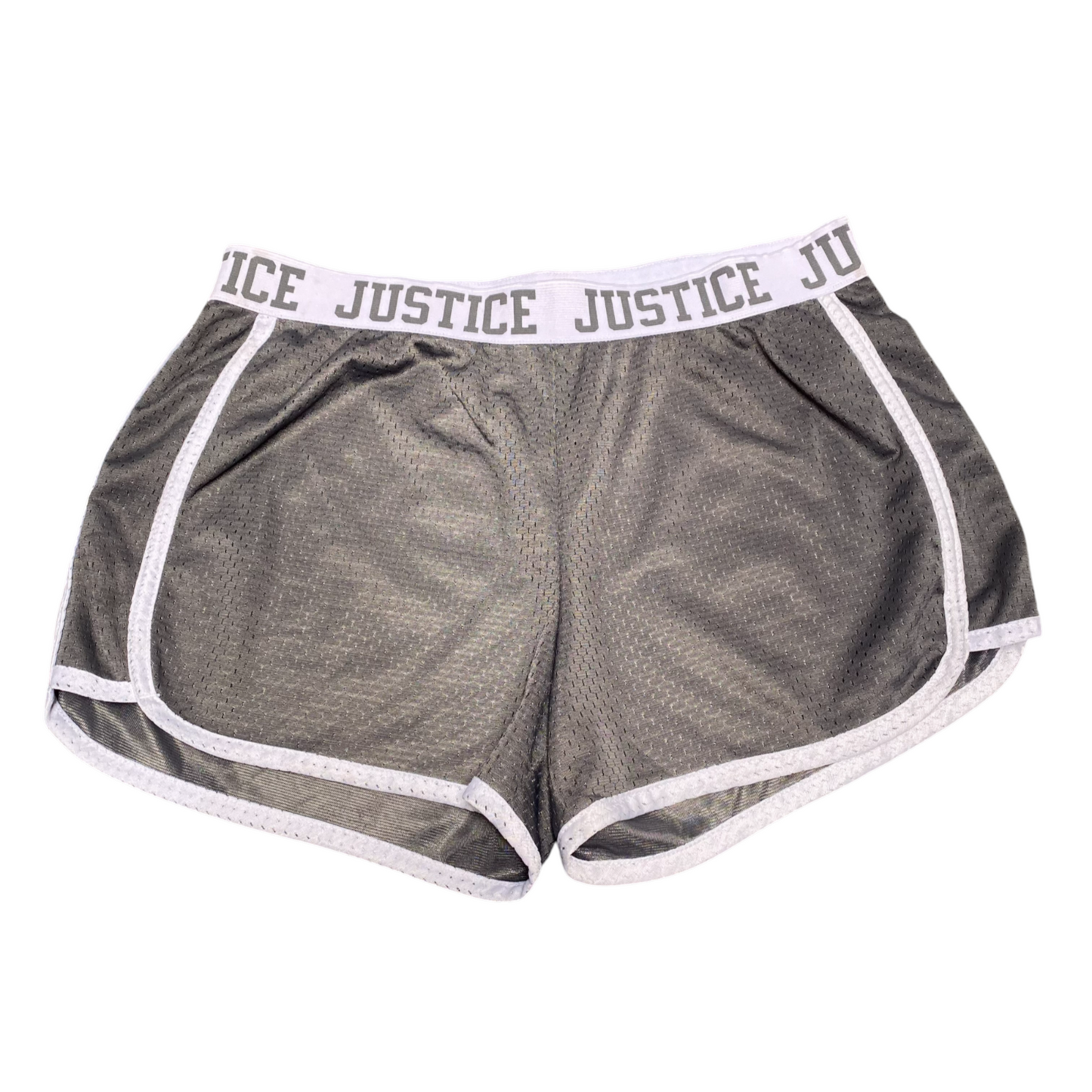 Justice Running Sprinter Shorts 27W Grey Mesh Elastic Waist Stretch Dolphin Hem