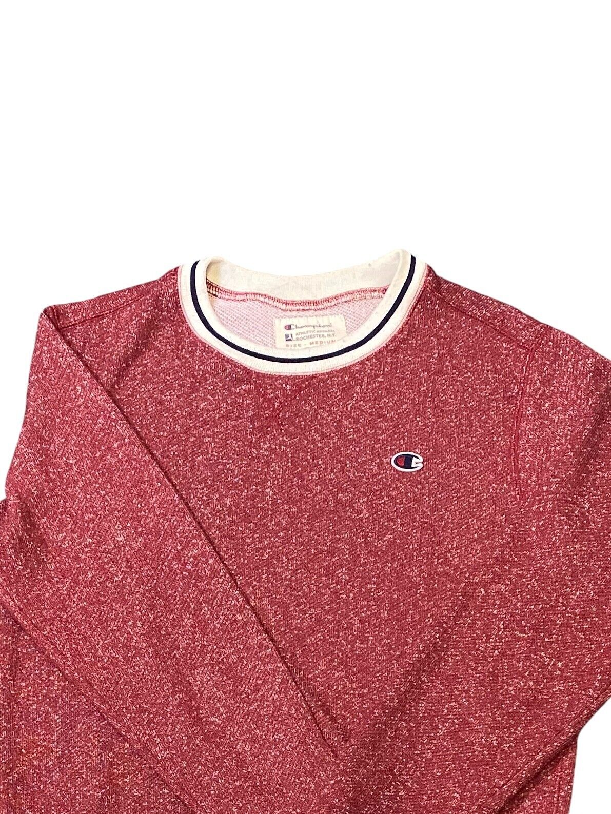 Champion Sweatshirt Men Medium Red Speckled Long Sleeve Round Neck Pullover