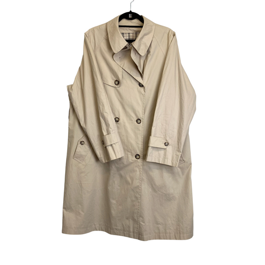 Trench Coat Womens XL Cream Double Breasted Long Sleeve Pockets Vented Outdoor