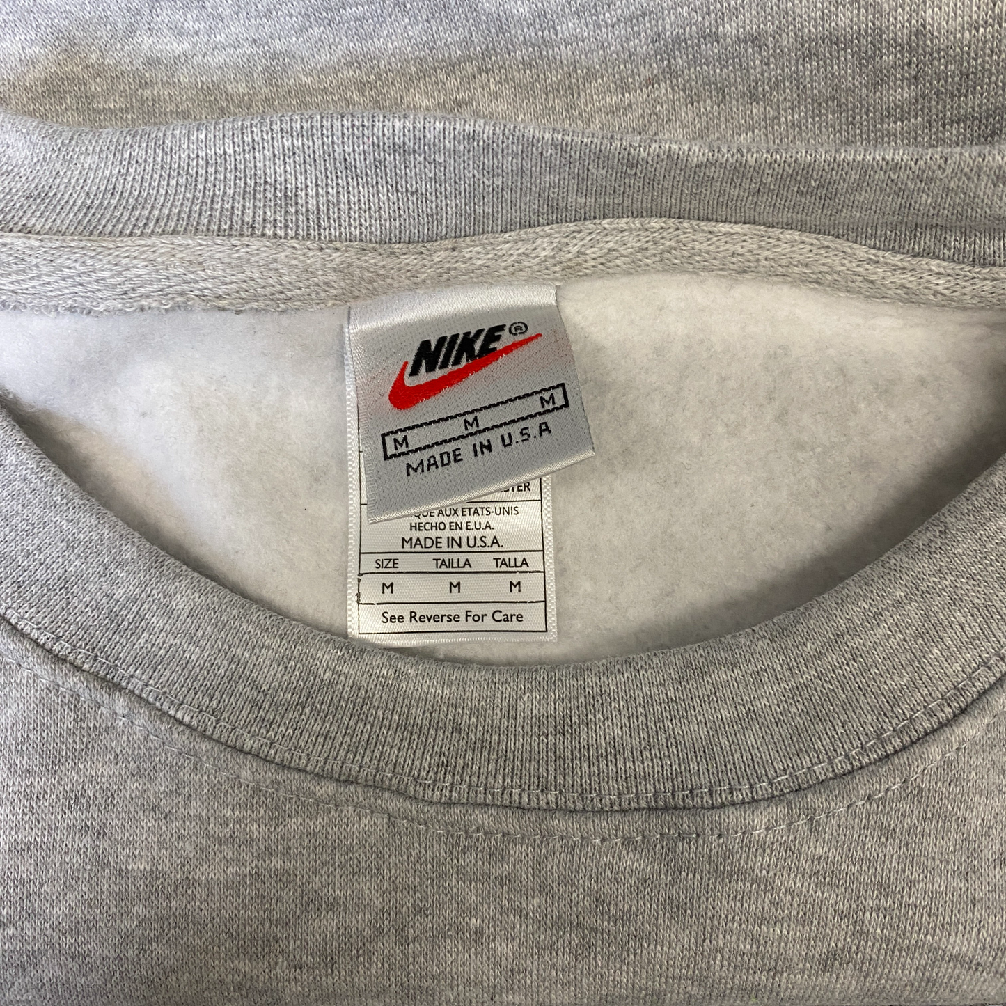 Nike Reworked Sweatshirt Mens Medium Grey Embroidered Spellout Logo Vintage Y2K