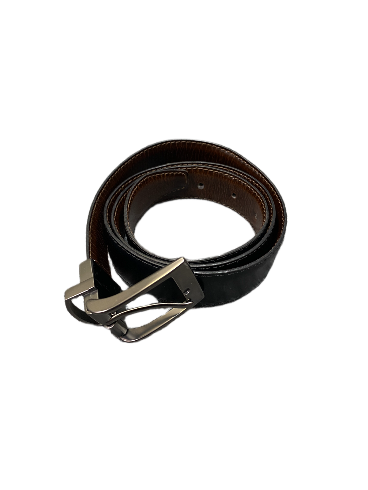 Waist Belt Men Black Leather Adjustable Reversible Silver Pin Buckle 40.5 inches