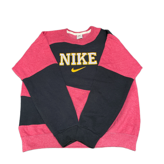 Nike Reworked Sweatshirt Mens M Pink Black Embroidered Spellout Logo Vintage Y2K