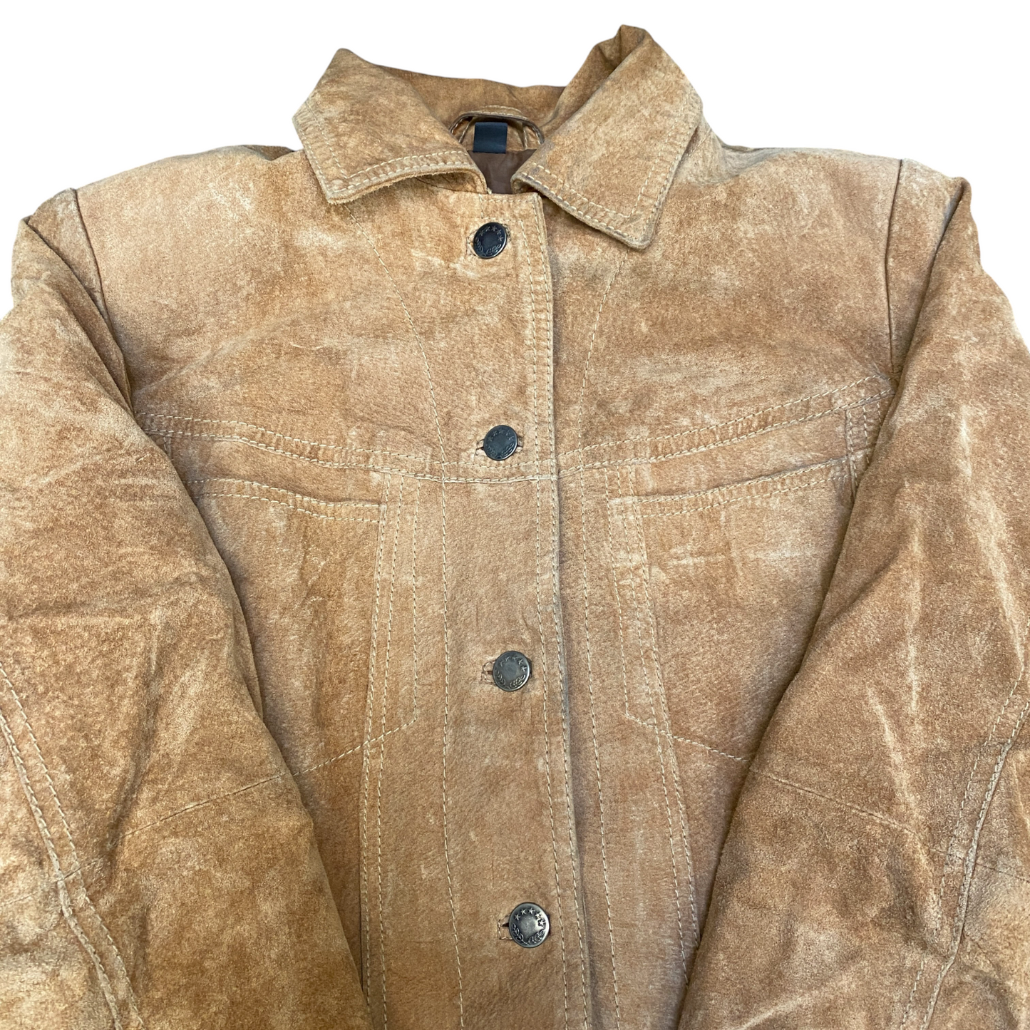 TCM Genuine Leather Blazer Jacket Women Medium Brown Lined Collared Button Front