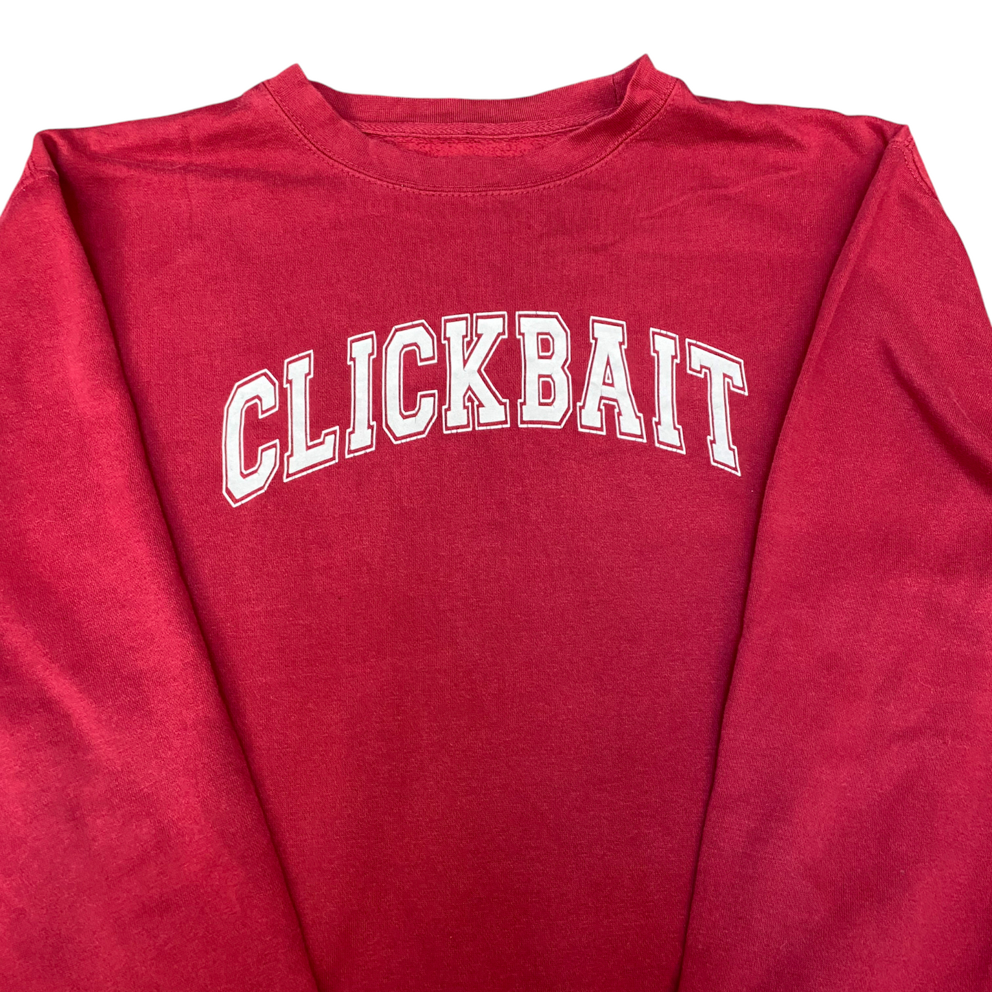 Clickbait Sweatshirt Womens Large Red Graphic Spellout Long Sleeve Crew Neck