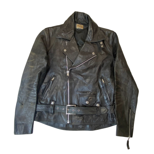 Ball Soul Biker Jacket Mens Small Black Genuine Leather Pockets Asymmetrical Zip